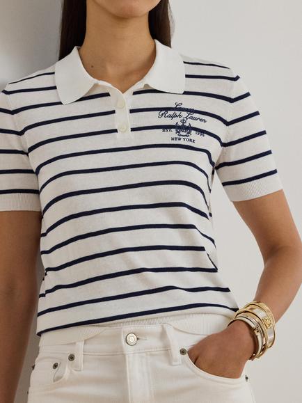 Lauren Ralph Lauren Natrissa Stripe Polo Knit Top, White/Navy - view 2, White/Navy