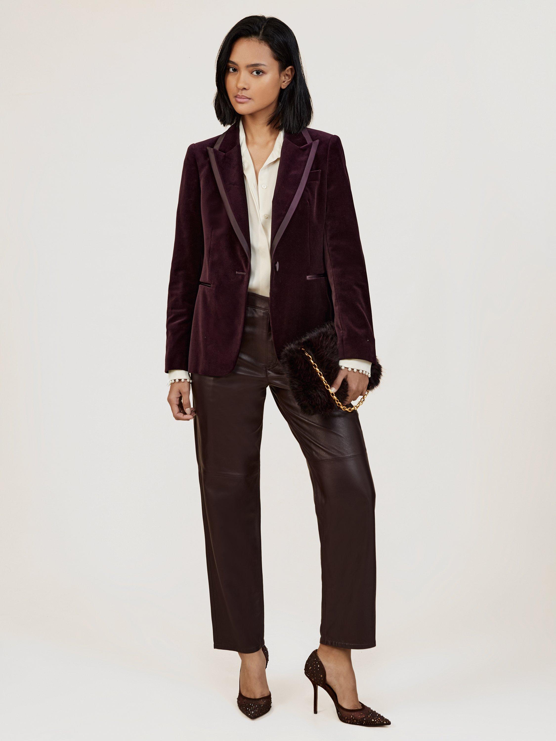 Product image 4 of 5, which shows Reiss Elia Velvet Jacket, Burgundy, 6