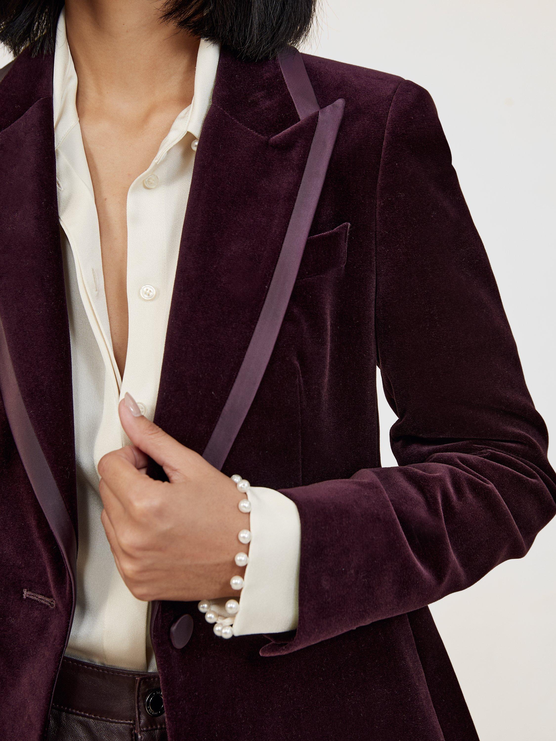 Product image 5 of 5, which shows Reiss Elia Velvet Jacket, Burgundy, 6