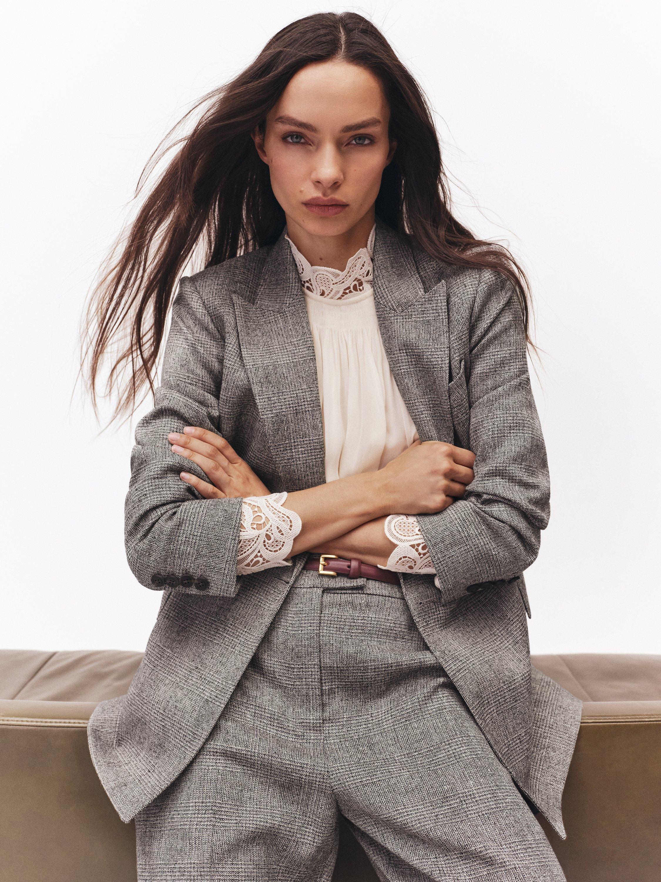 Product image 1 of 5, which shows Reiss Darlton Textured Double-Breasted Blazer Jacket , Grey, 8