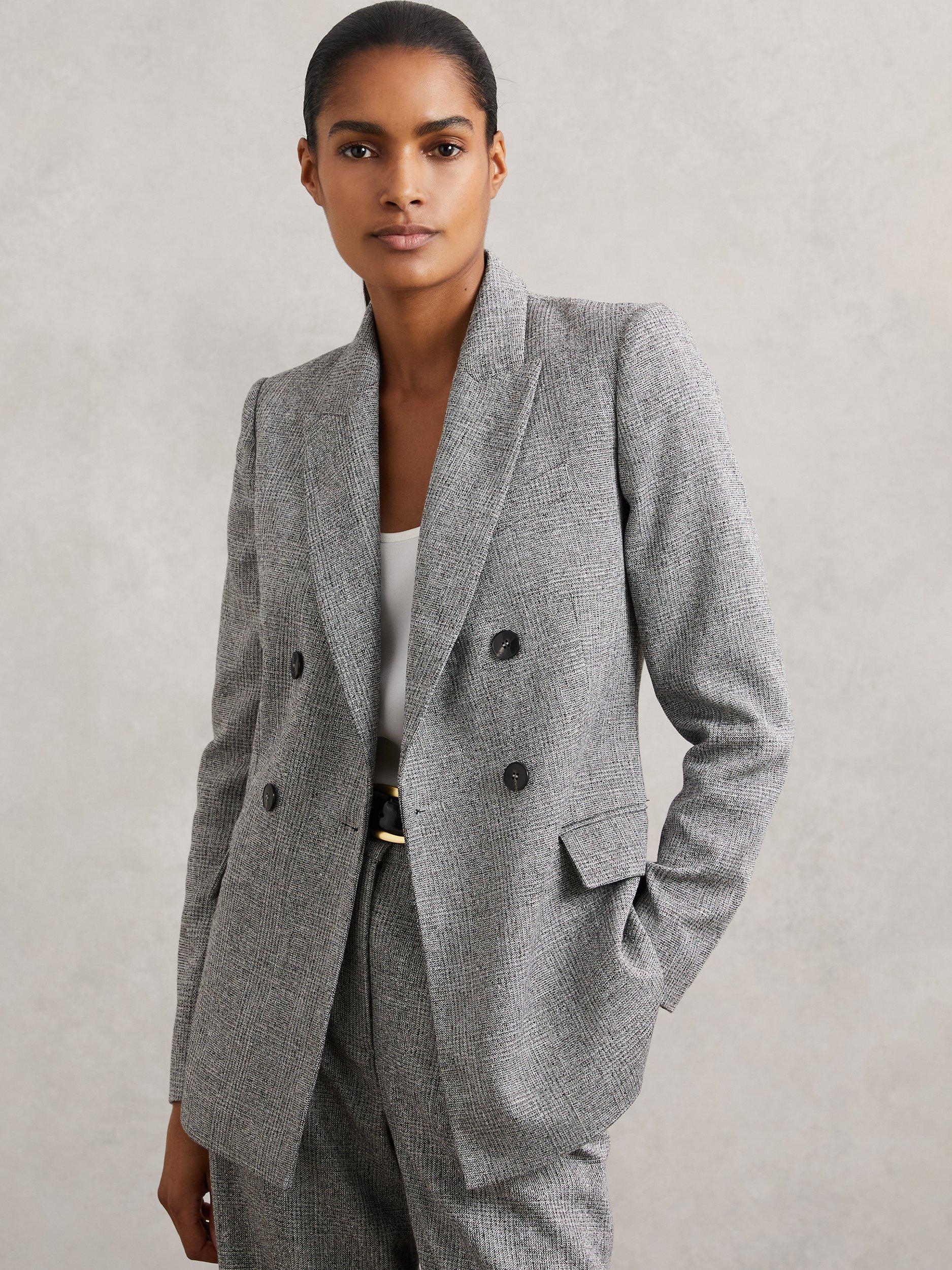 Product image 2 of 5, which shows Reiss Darlton Textured Double-Breasted Blazer Jacket , Grey, 8