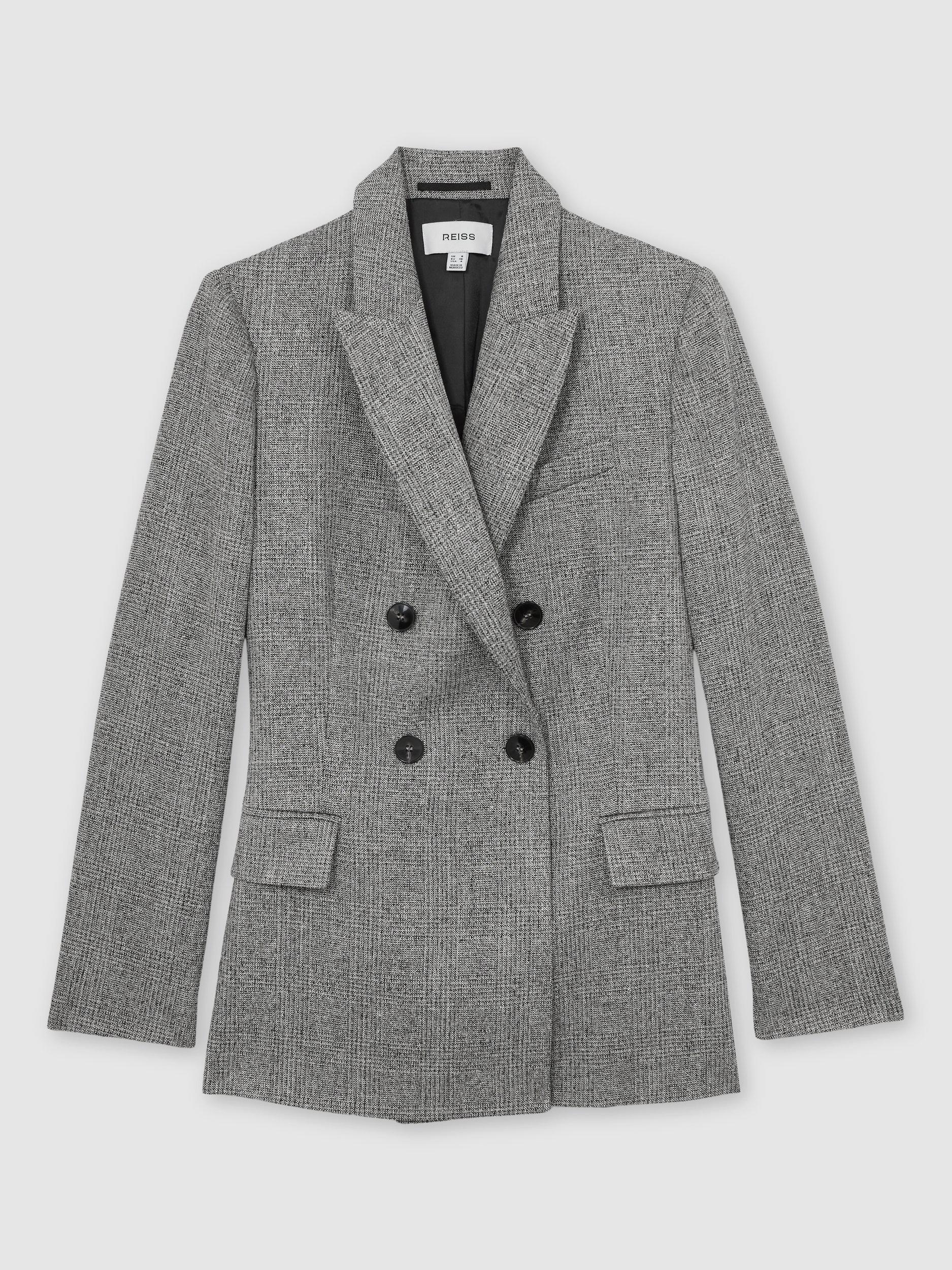 Product image 3 of 5, which shows Reiss Darlton Textured Double-Breasted Blazer Jacket , Grey, 8