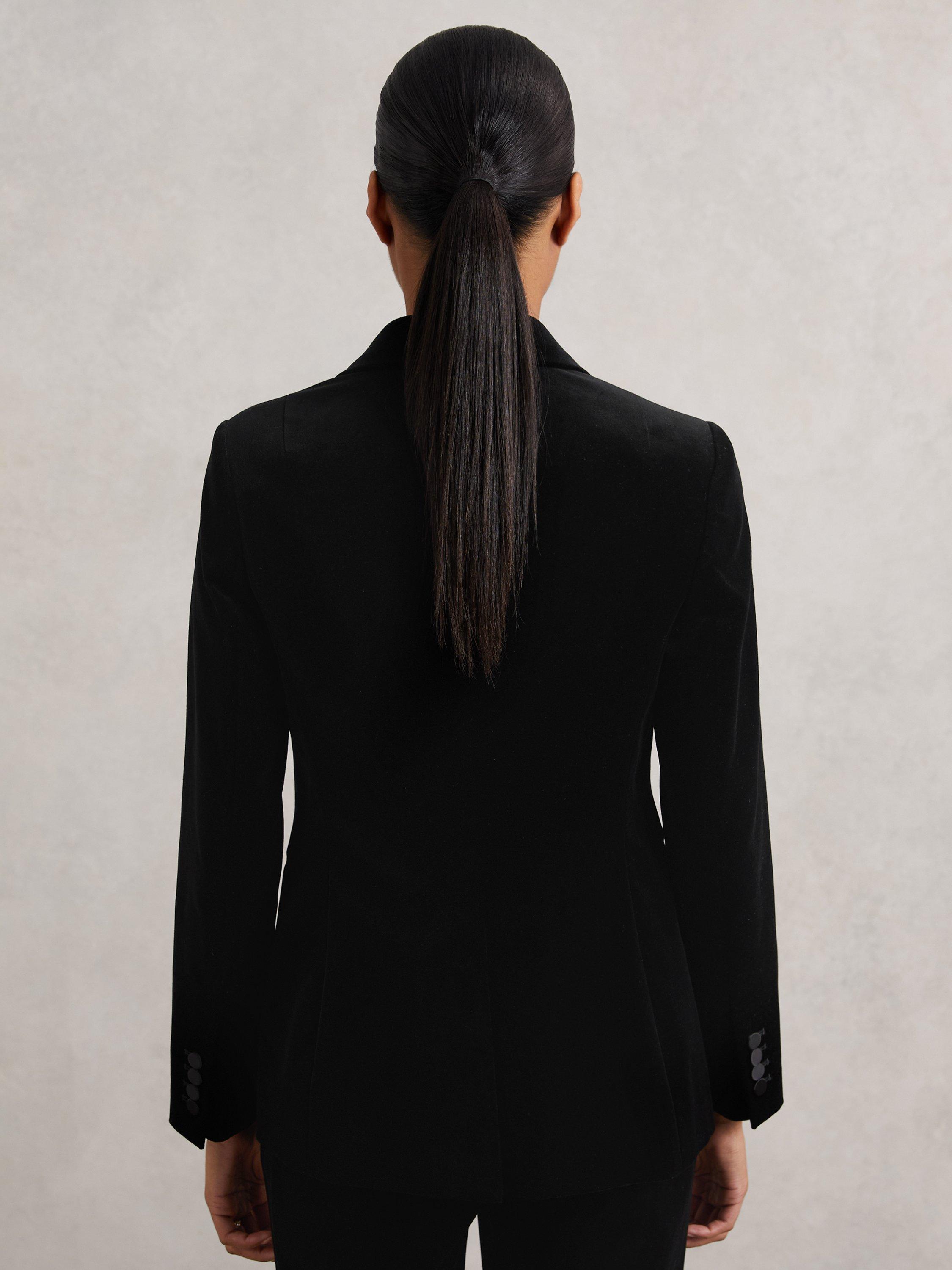 Product image 2 of 5, which shows Reiss Myrtle Velvet Jacket, Black, 8