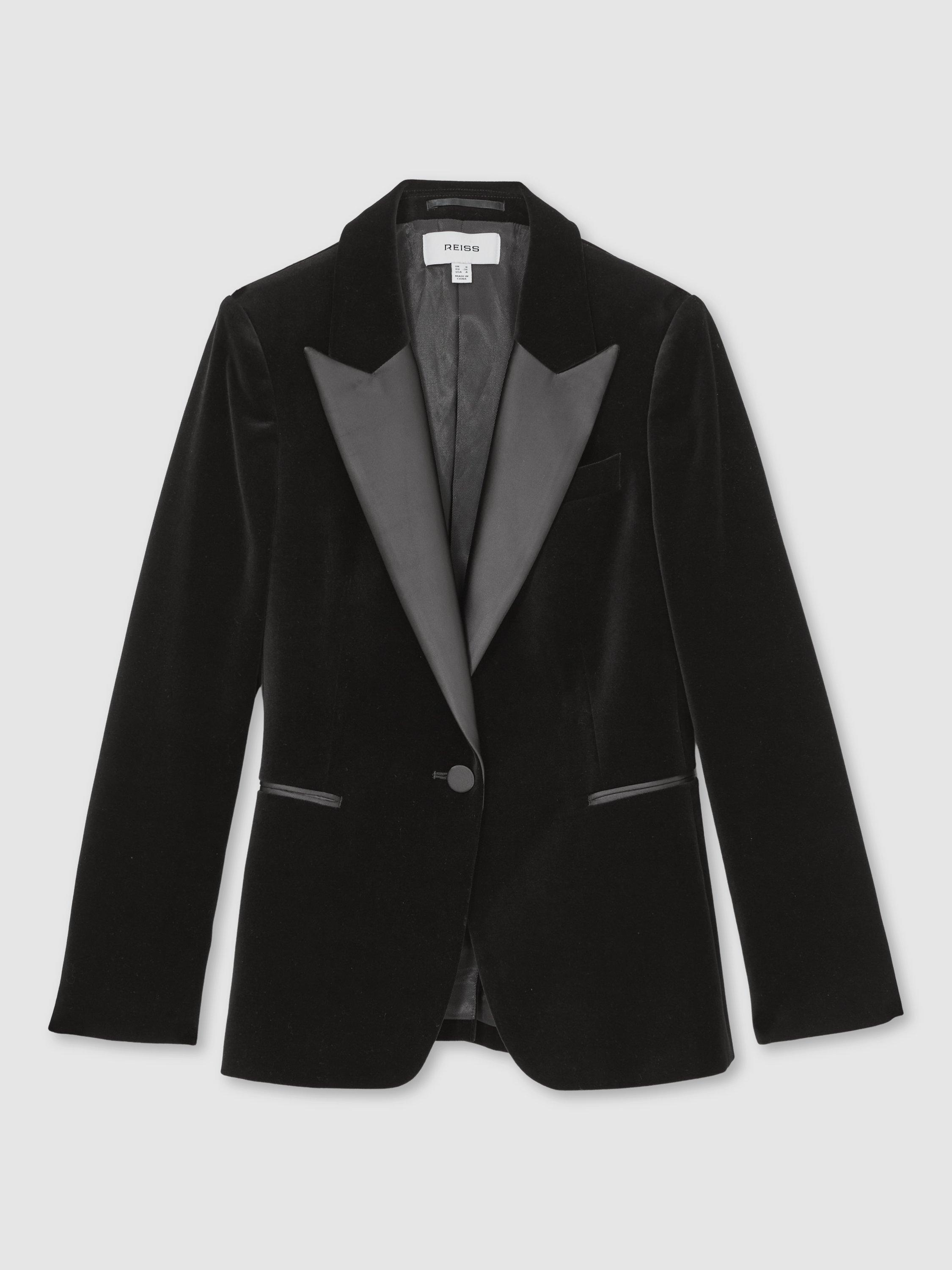 Product image 3 of 5, which shows Reiss Myrtle Velvet Jacket, Black, 8