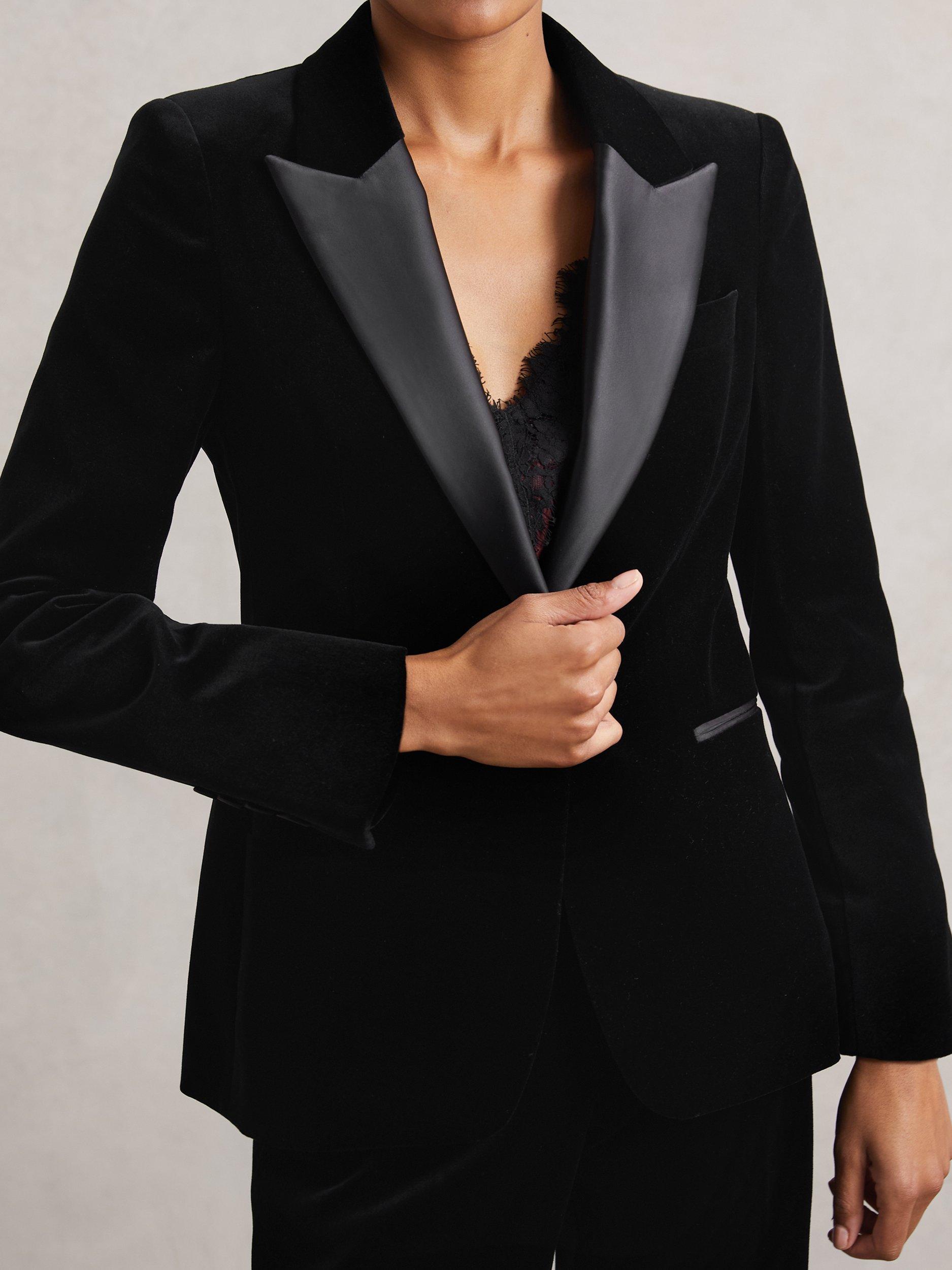 Product image 4 of 5, which shows Reiss Myrtle Velvet Jacket, Black, 8