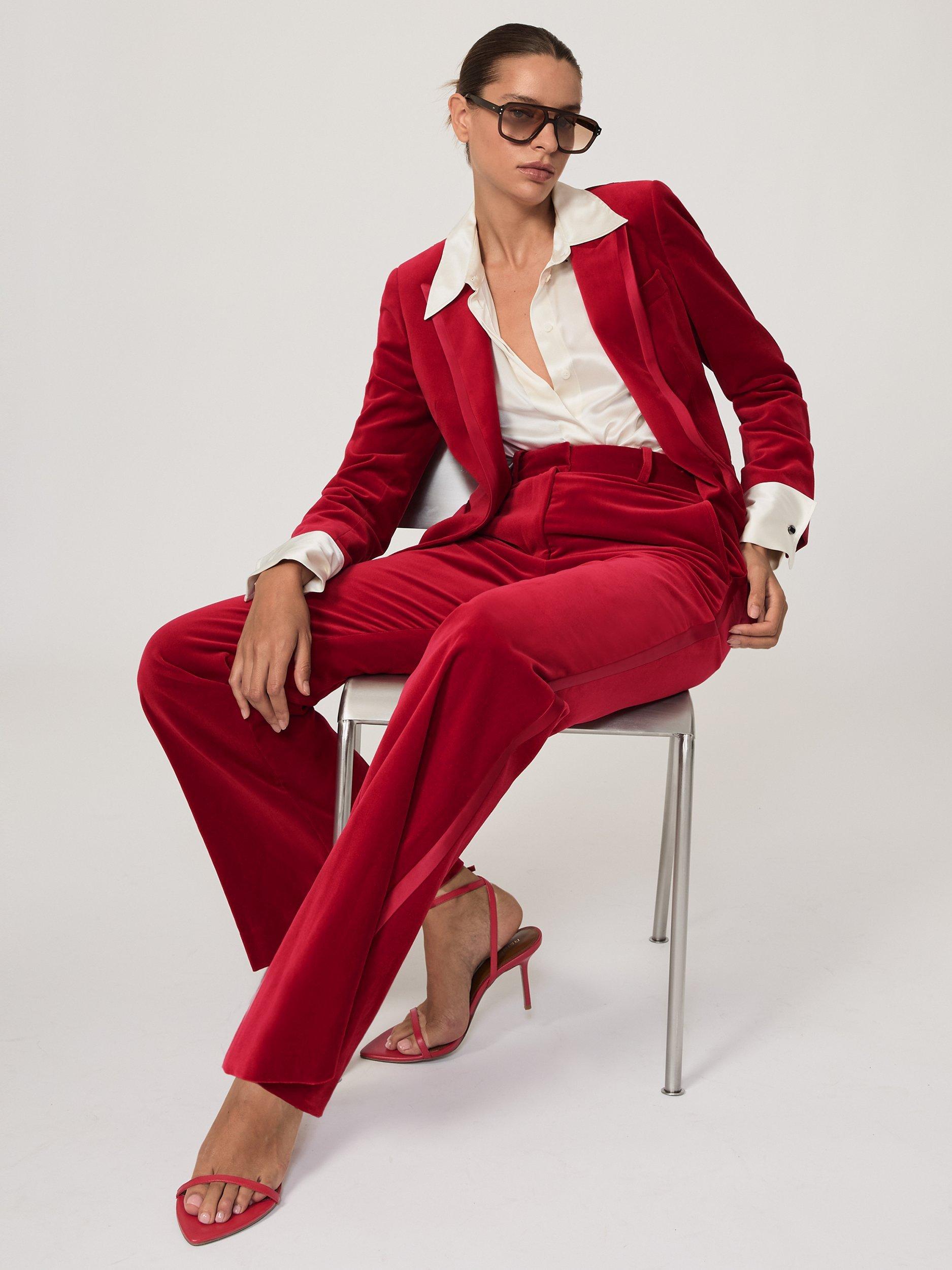 Product image 4 of 5, which shows Reiss Petite Elia Velvet Jacket, Red, 8Pt