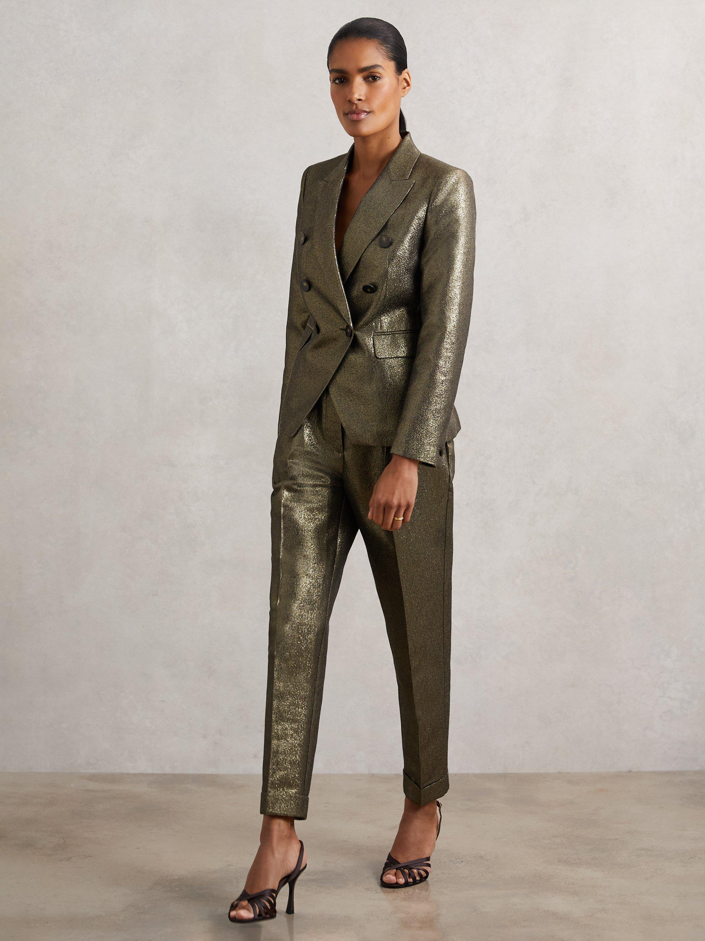 Product image 4 of 5, which shows Reiss Petite Sienna Metallic Blazer, Gold, 6Pt