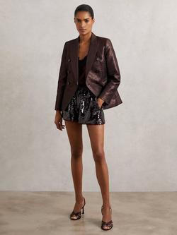 Reiss Petite Sienna Metallic Blazer - view 2, Burgundy