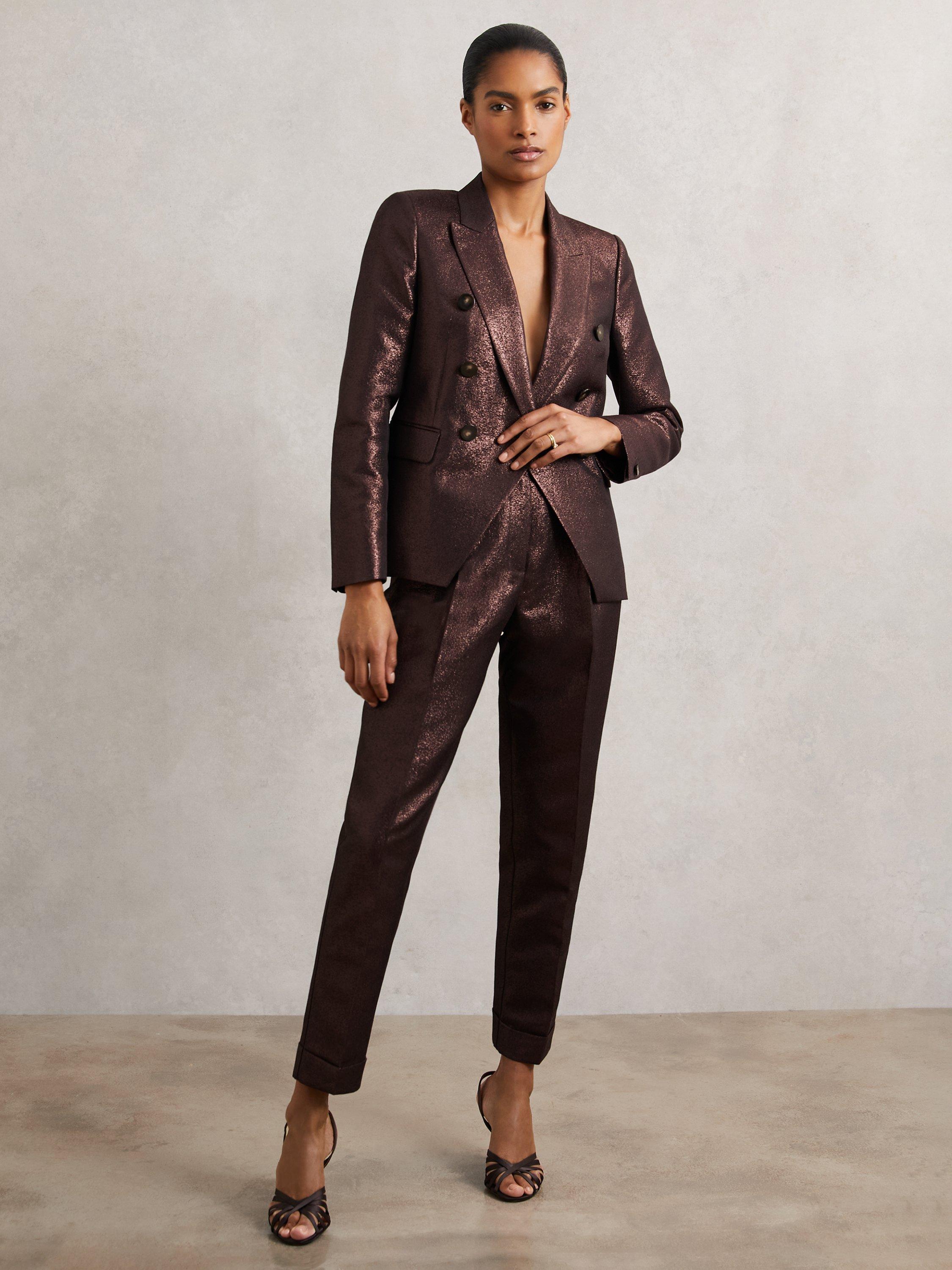 Product image 4 of 5, which shows Reiss Petite Sienna Metallic Blazer, Burgundy, 6Pt