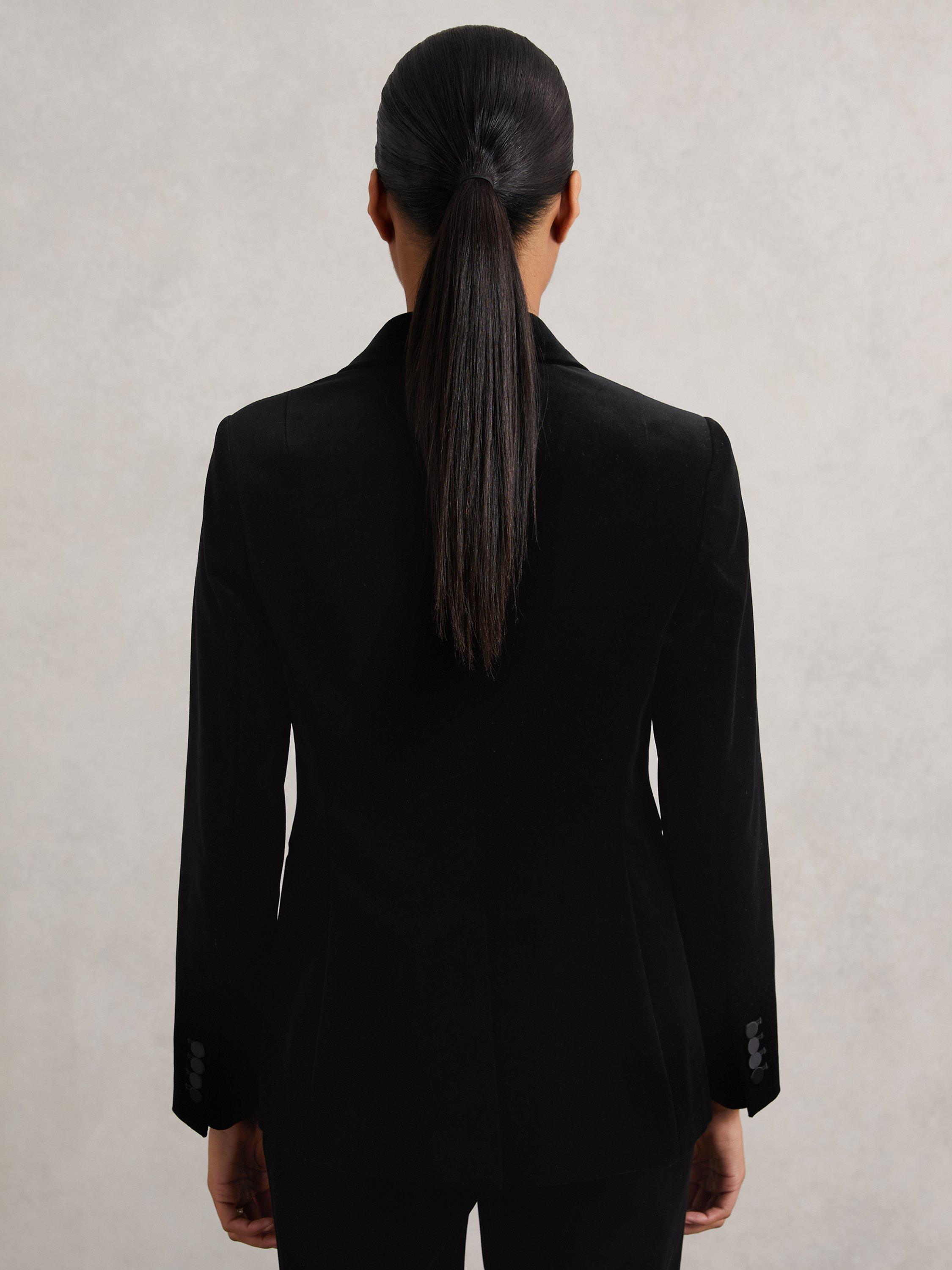 Product image 2 of 5, which shows Reiss Petite Myrtle Velvet Jacket, Black, 16Pt