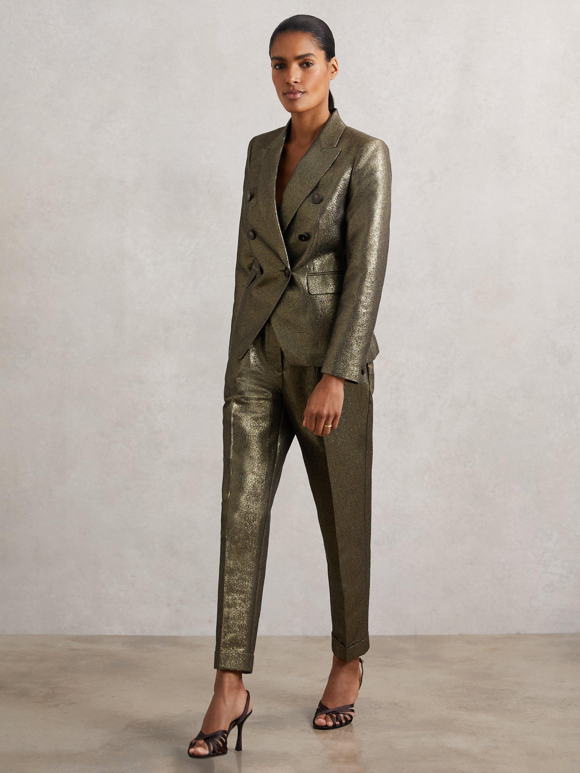 Product image 5 of 5, which shows Reiss Sienna Single-Breasted Cotton Blend Jacket, Gold, 6