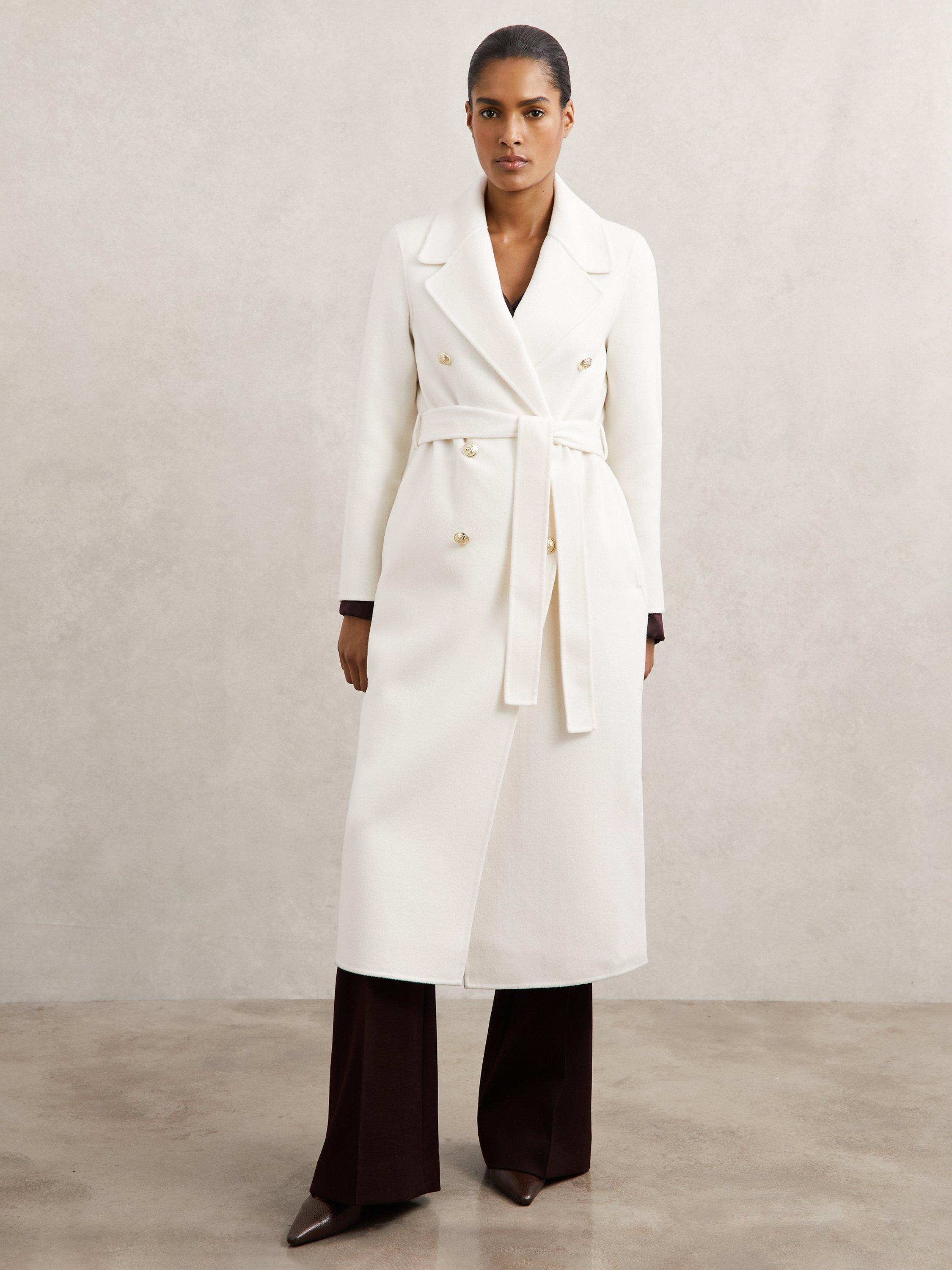 Product image 1 of 5, which shows Reiss Petite Dora Belted Wool Rich Coat, Cream, 6Pt