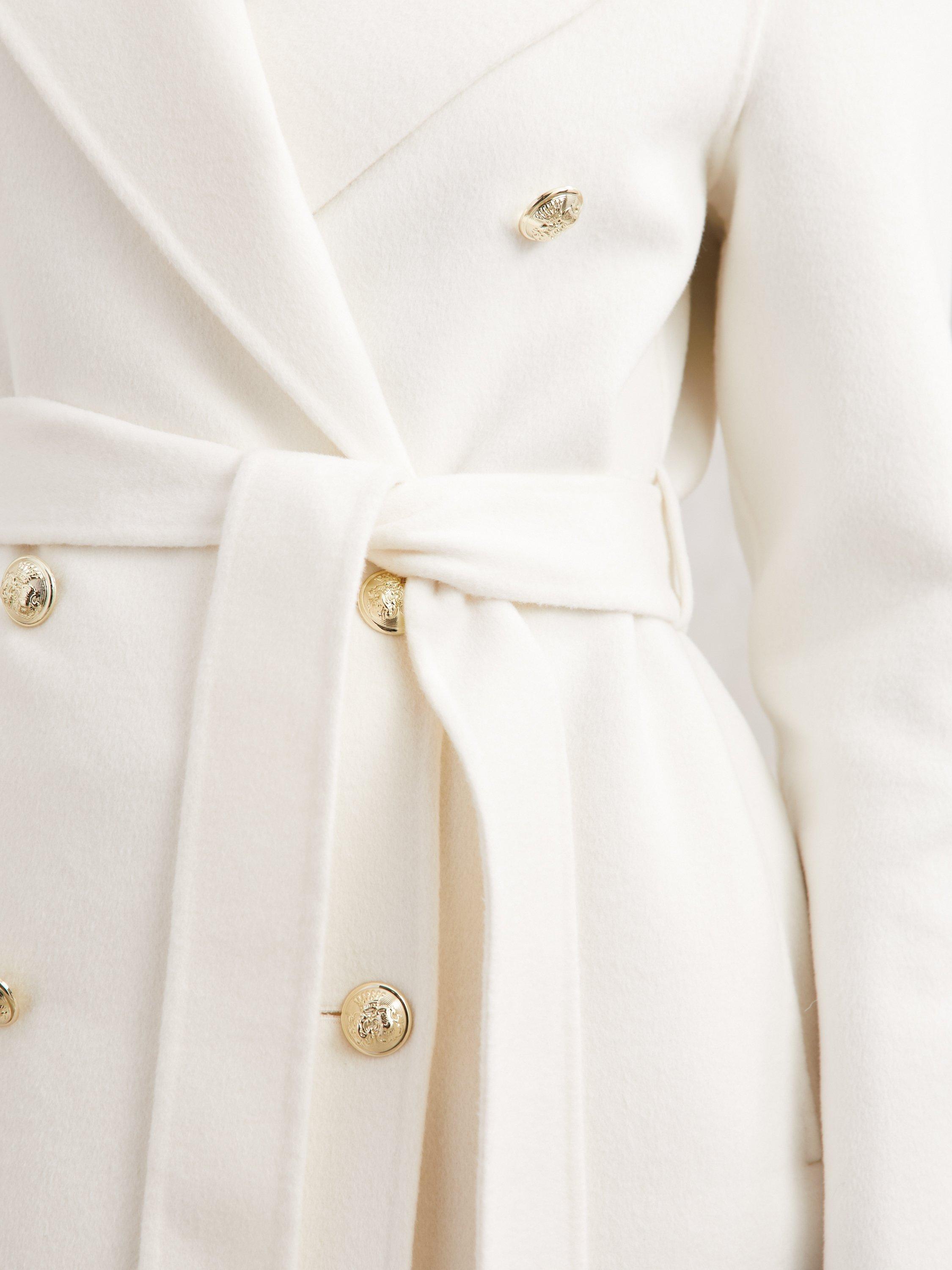 Product image 4 of 5, which shows Reiss Petite Dora Belted Wool Rich Coat, Cream, 6Pt