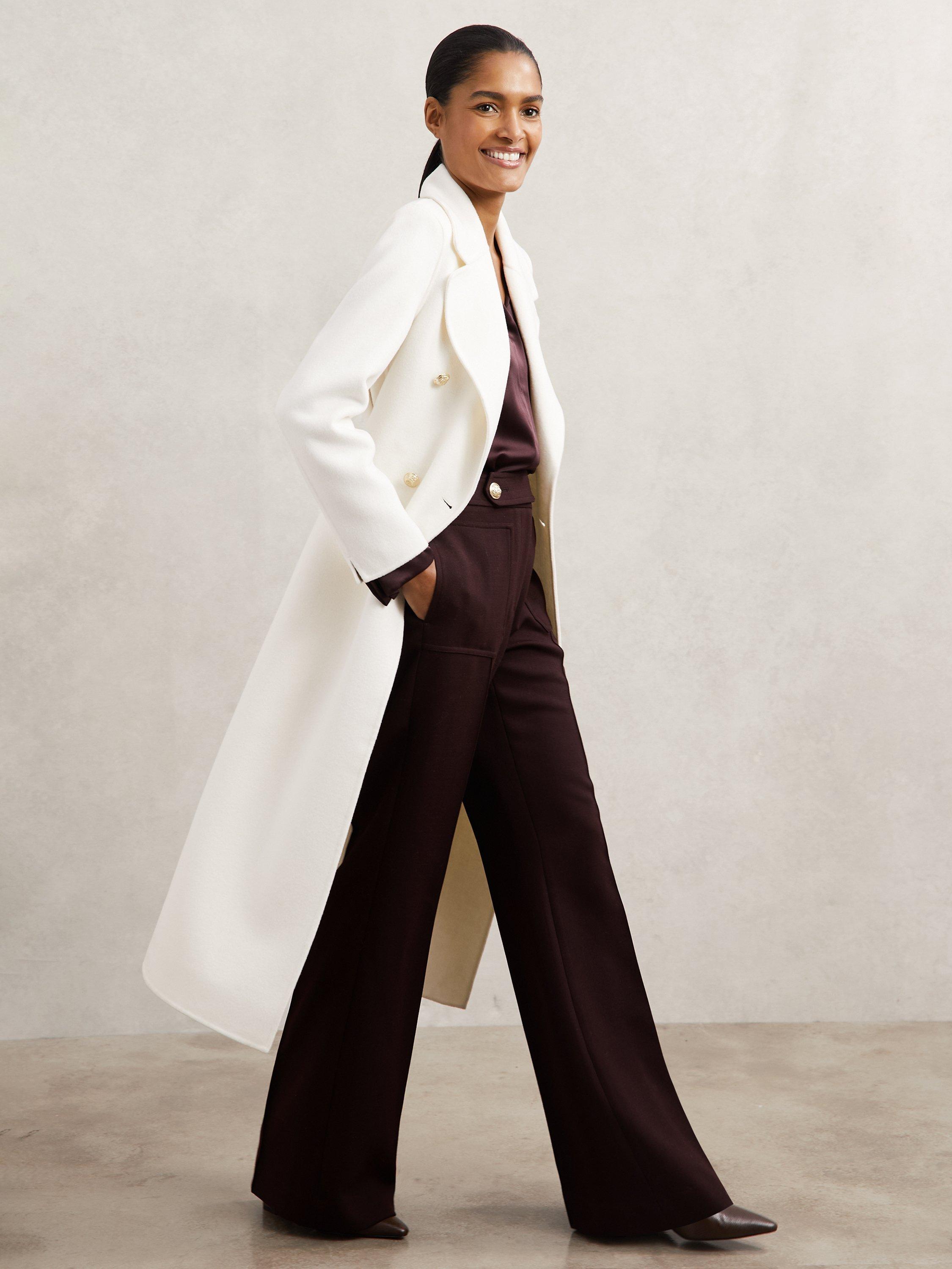 Product image 1 of 5, which shows Reiss Dora Double Breasted Wool Rich Coat, Cream, 16