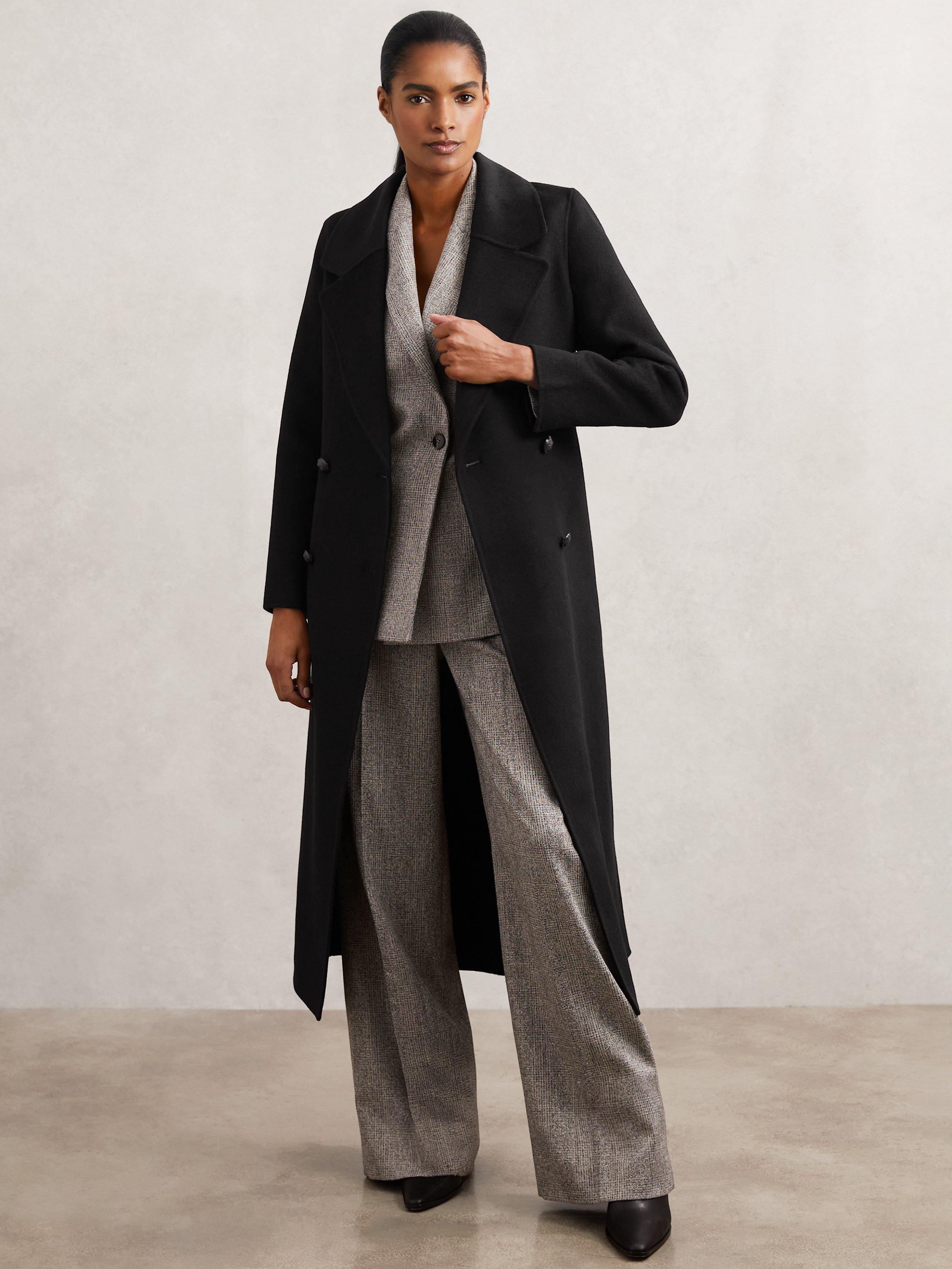 Product image 1 of 5, which shows Reiss Dorian Wool Blend Longline Overcoat, Black, 12