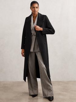 Reiss Dorian Wool Blend Longline Overcoat, Black