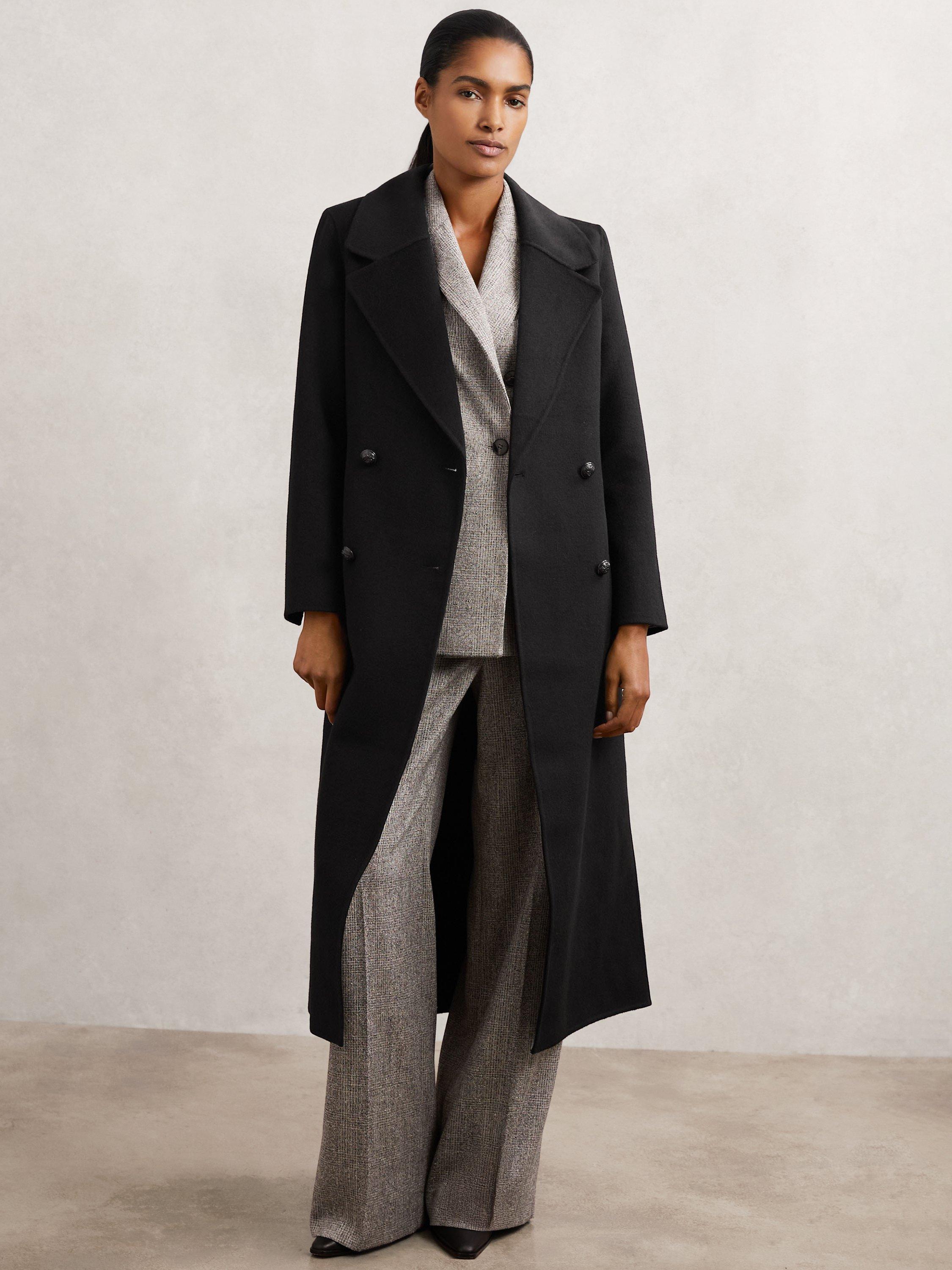 Product image 2 of 5, which shows Reiss Dorian Wool Blend Longline Overcoat, Black, 12