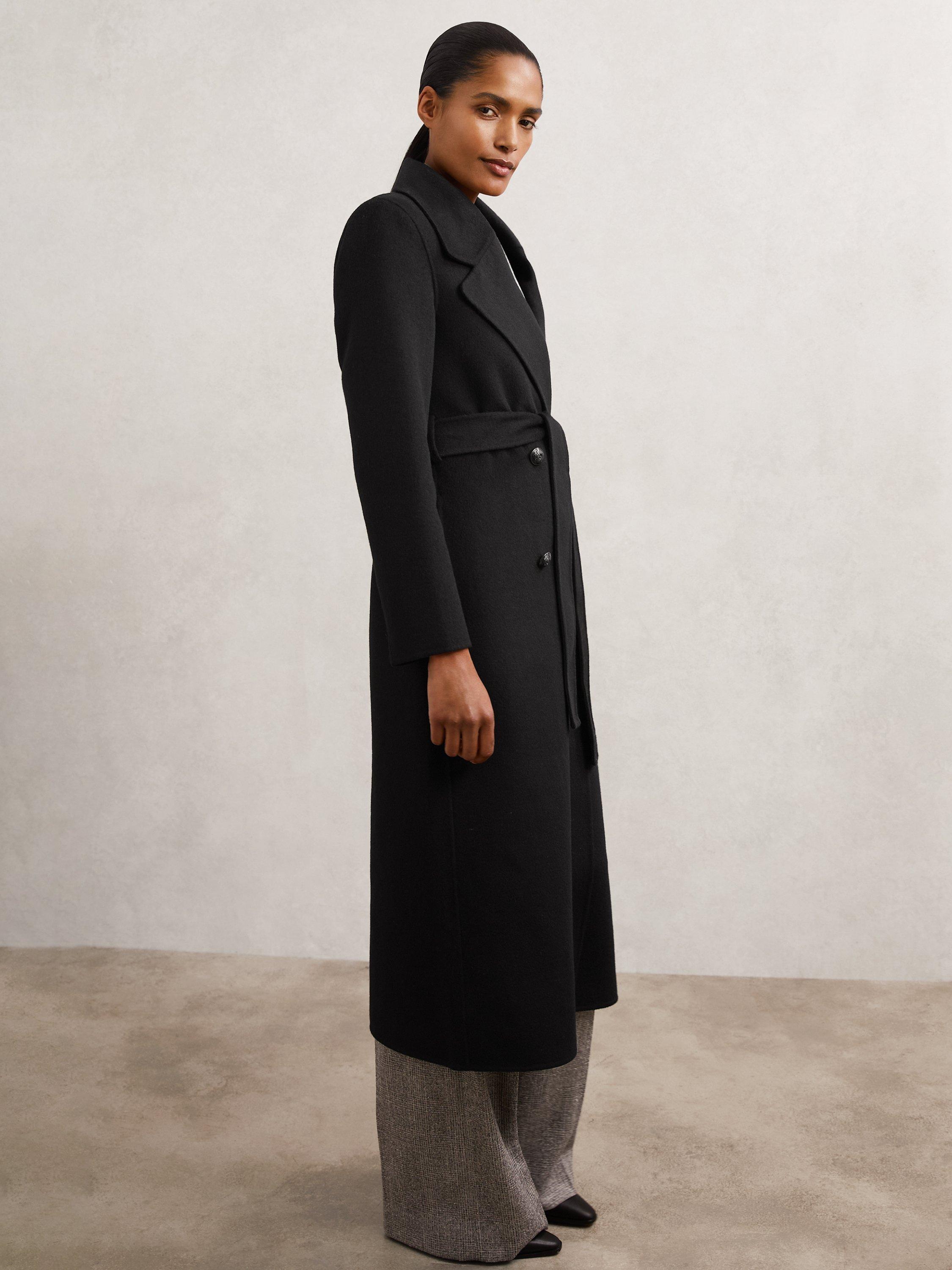 Product image 5 of 5, which shows Reiss Dorian Wool Blend Longline Overcoat, Black, 12