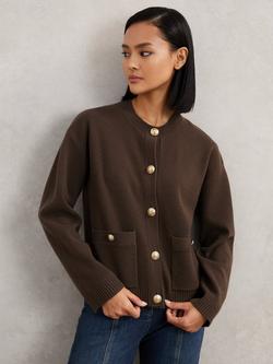 Reiss Olive Wool Cashmere Blend Cardigan, Chocolate Brown, Chocolate Brown