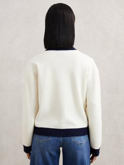 Reiss Contrast Trim Wool Blend Cardigan, Cream/Navy - view 2, Cream/Navy