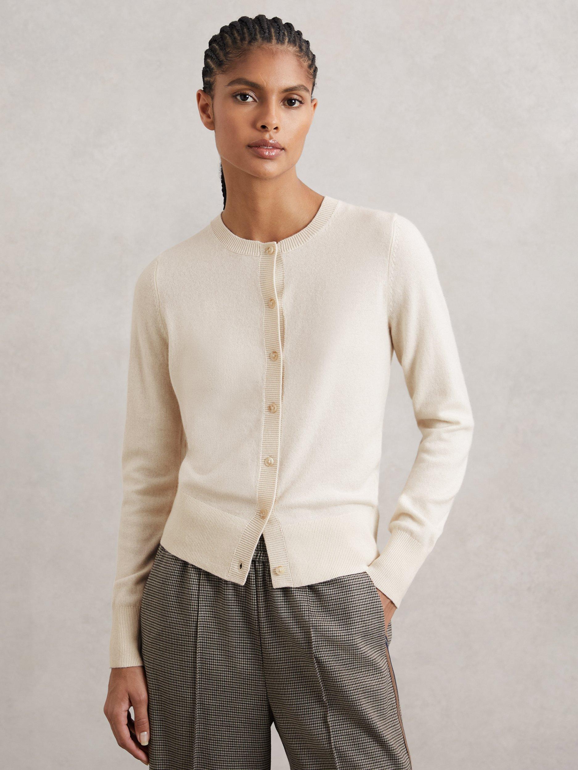 Product image 1 of 5, which shows Reiss Rima Wool Blend Cardigan, Cream, XS
