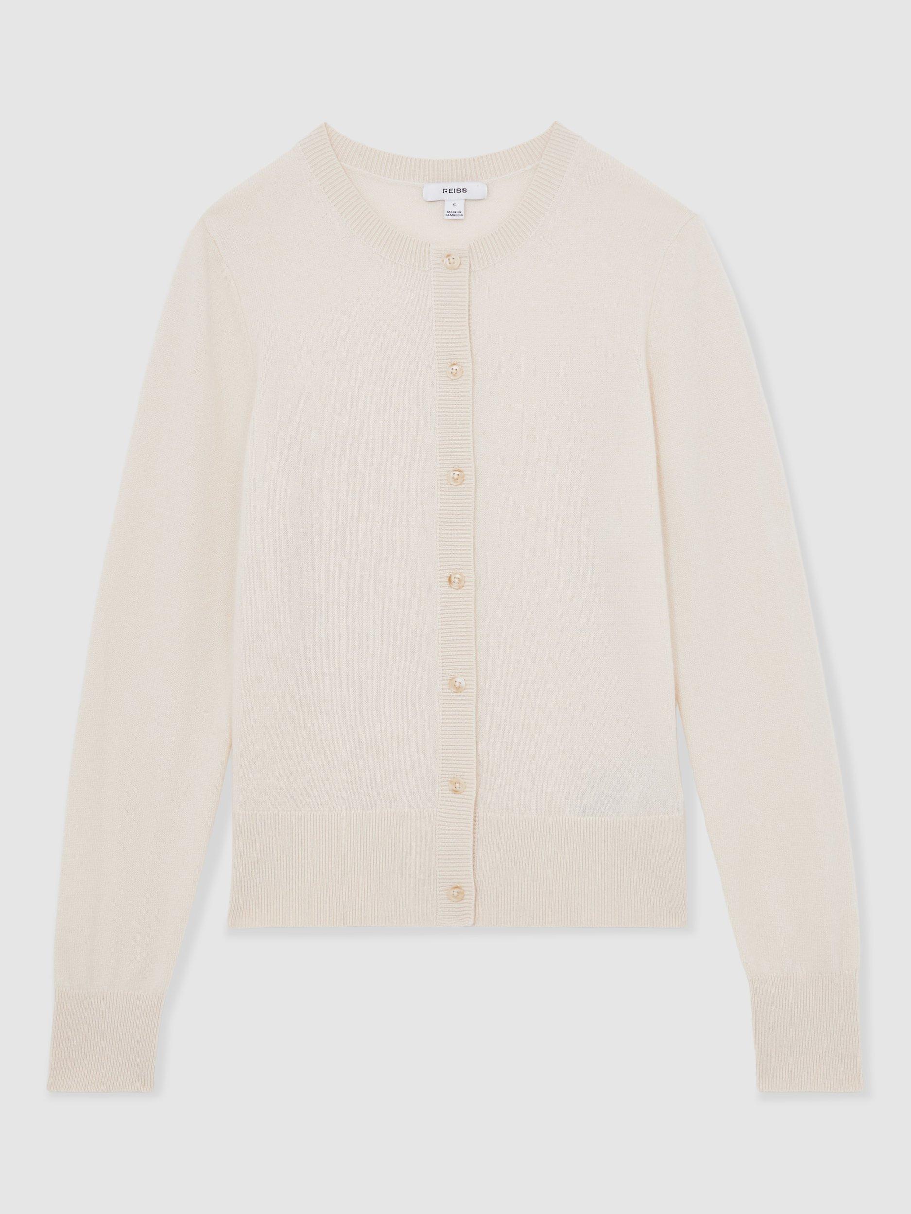 Product image 3 of 5, which shows Reiss Rima Wool Blend Cardigan, Cream, XS