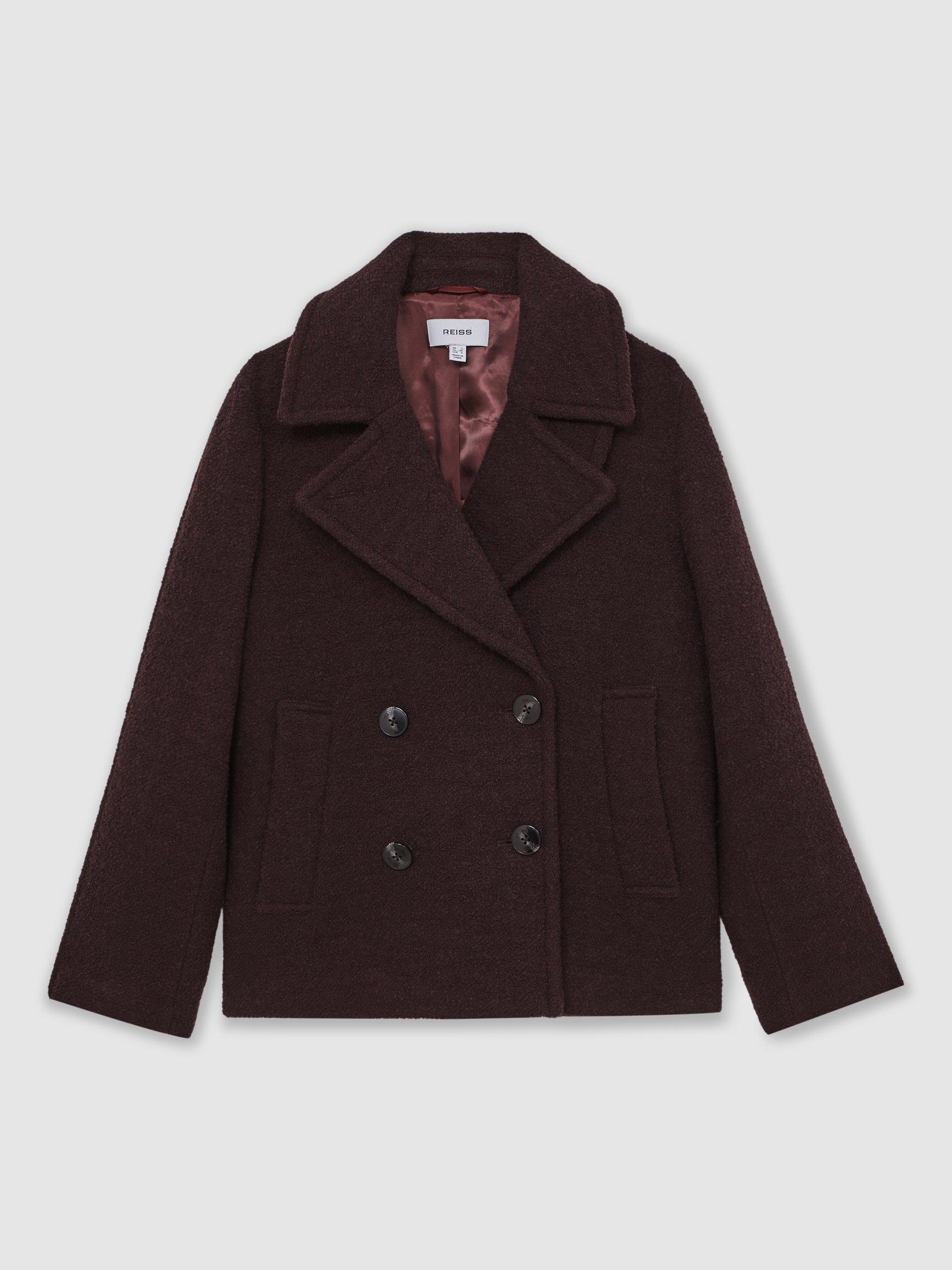 Product image 3 of 5, which shows Reiss Addie Wool Rich Coat, Burgundy, 10