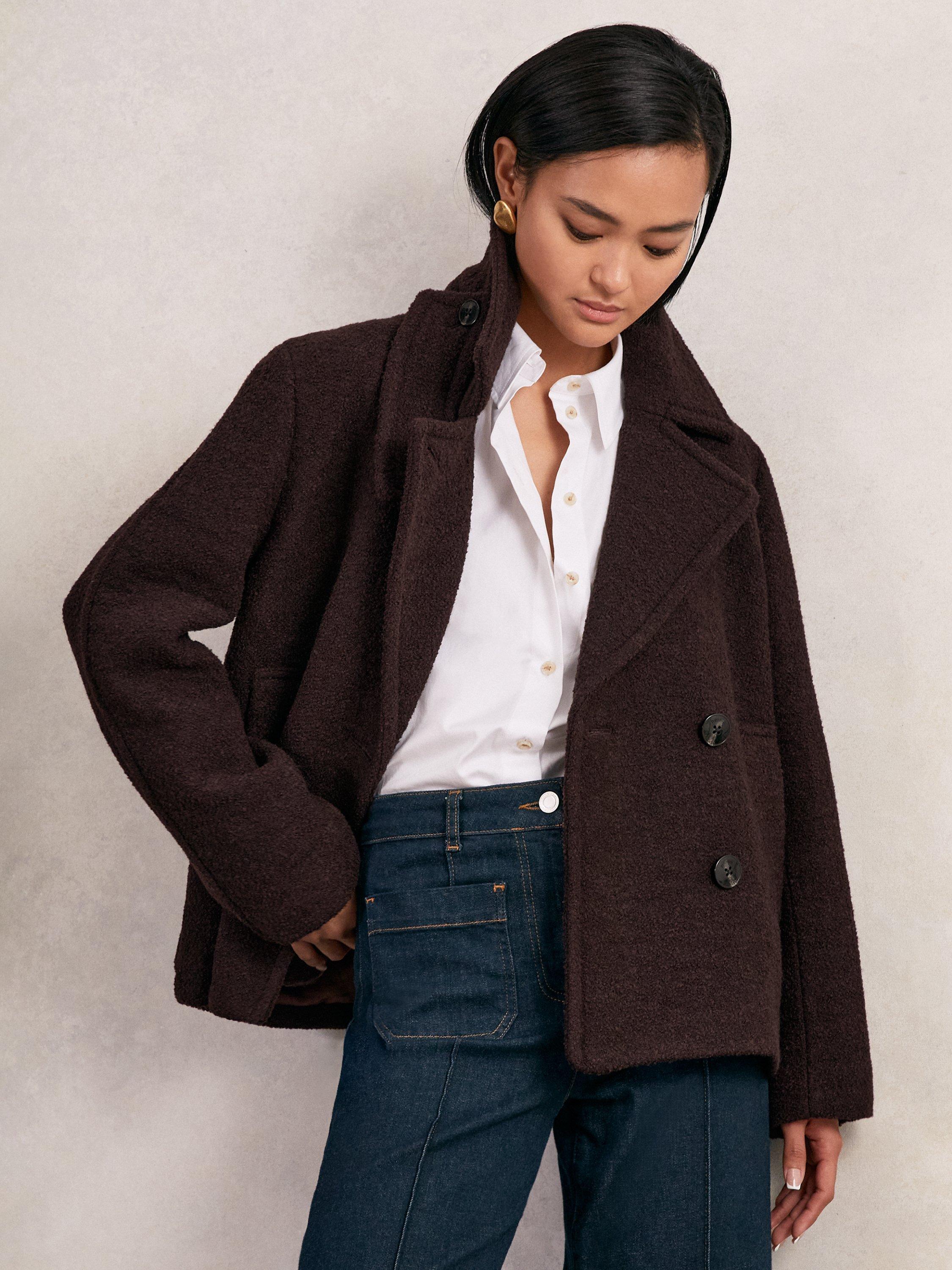 Product image 4 of 5, which shows Reiss Addie Wool Rich Coat, Burgundy, 10