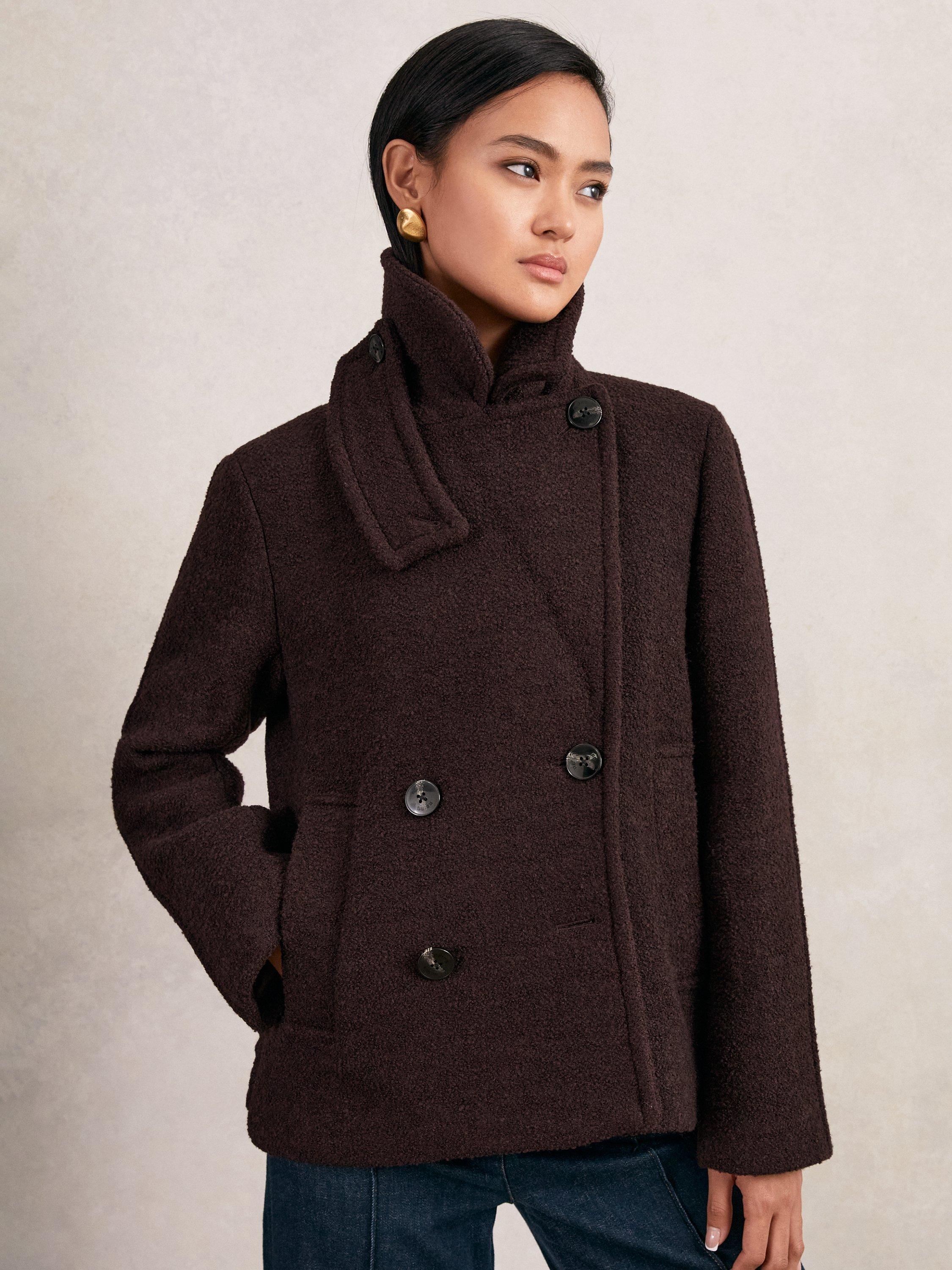 Product image 5 of 5, which shows Reiss Addie Wool Rich Coat, Burgundy, 10