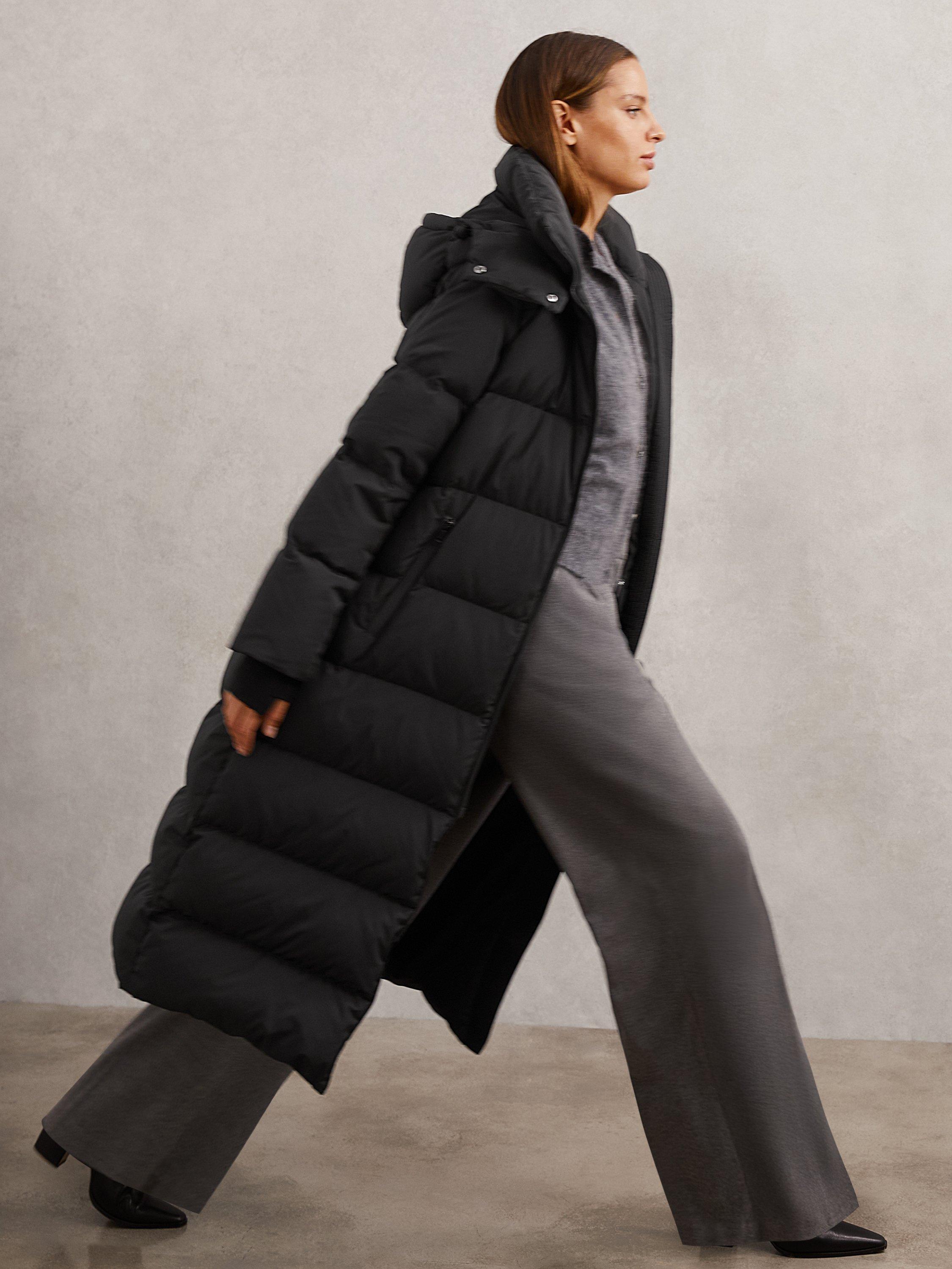 Product image 1 of 5, which shows Reiss Colette Longline Puffer Coat, Black, XS