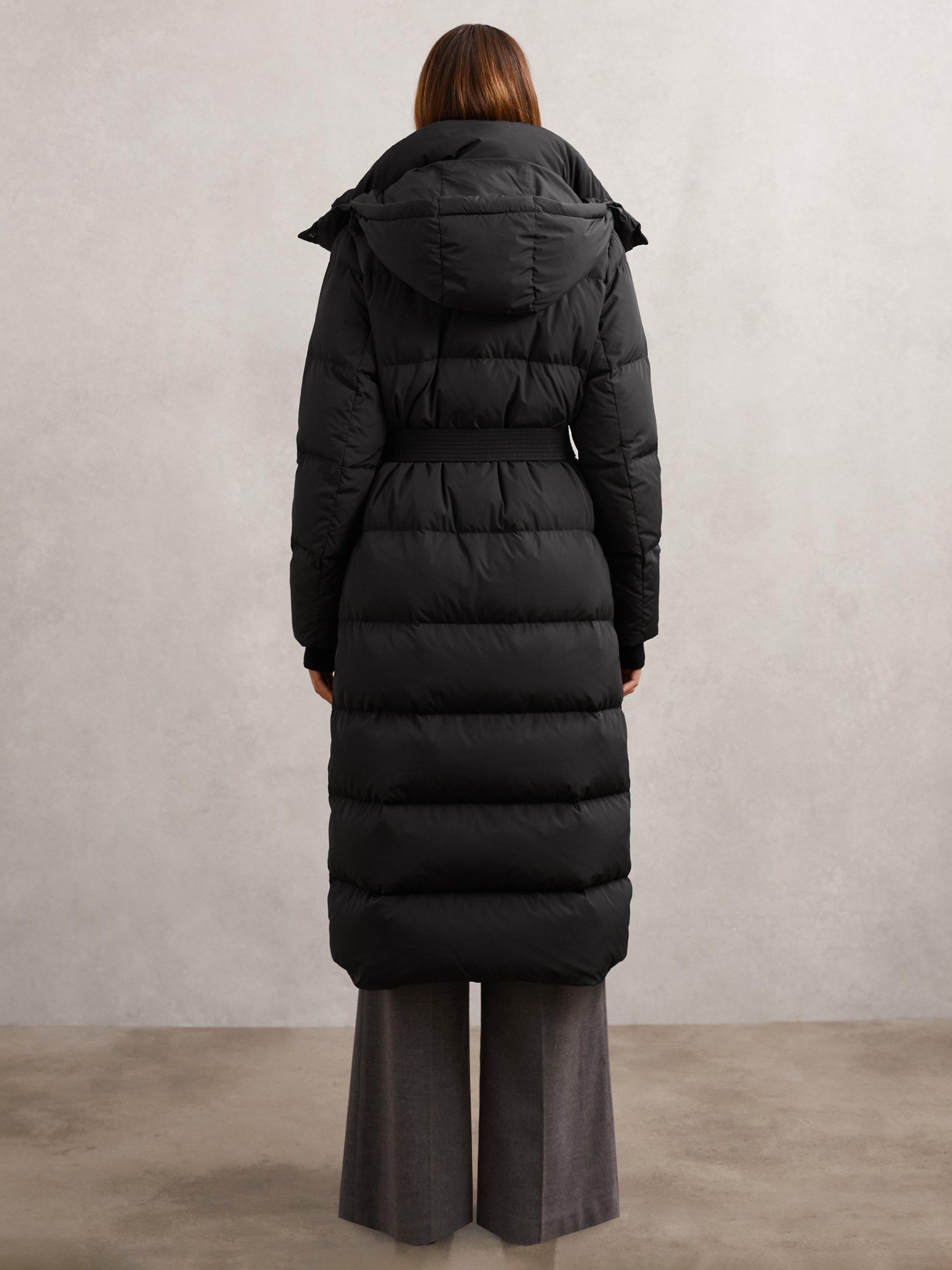 Product image 2 of 5, which shows Reiss Colette Longline Puffer Coat, Black, XS