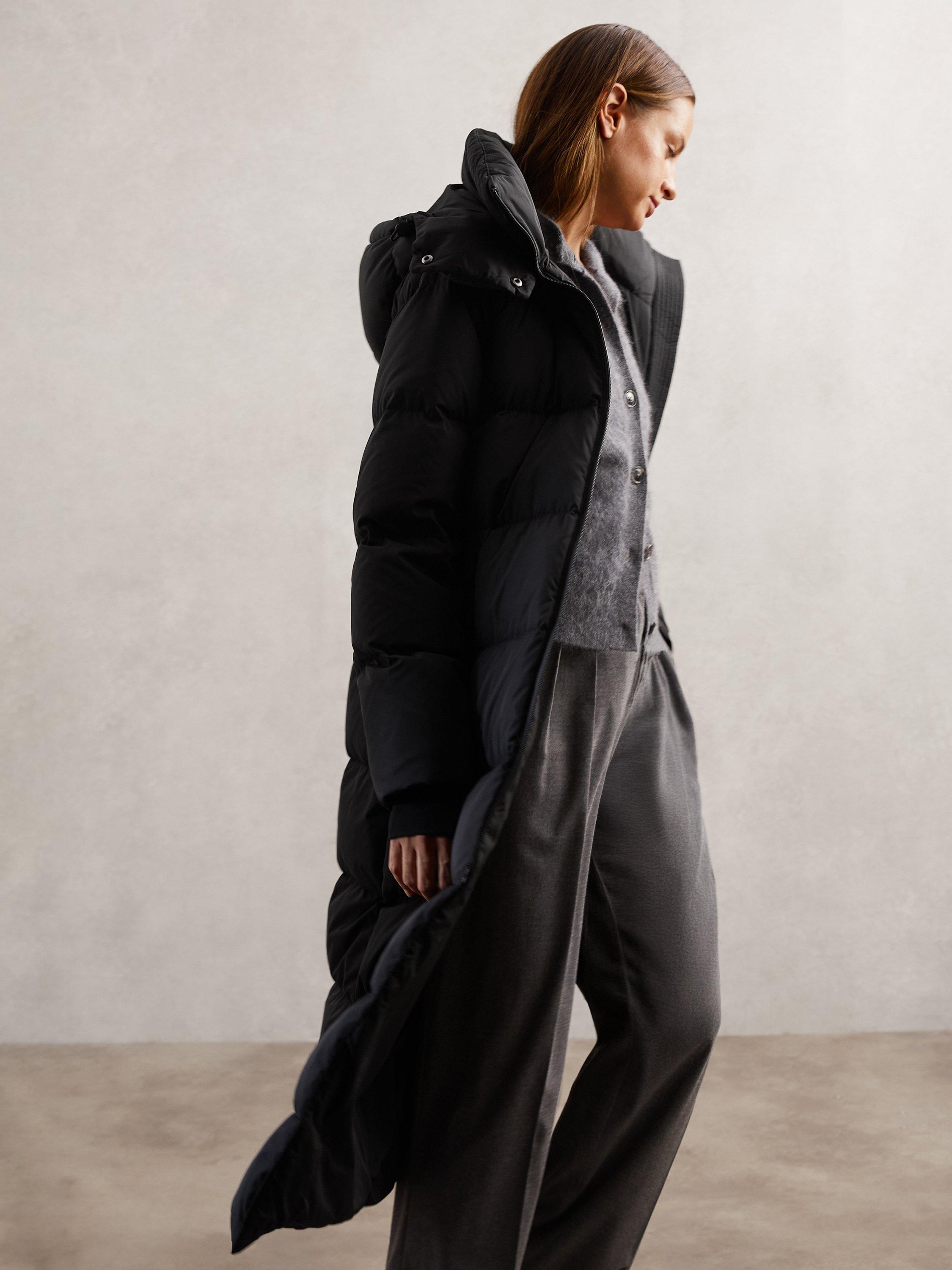 Product image 5 of 5, which shows Reiss Colette Longline Puffer Coat, Black, XS