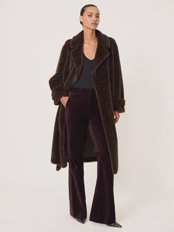 Reiss Petite Cate Longline Faux Fur Coat, Chocolate Brown - view 2, Chocolate Brown