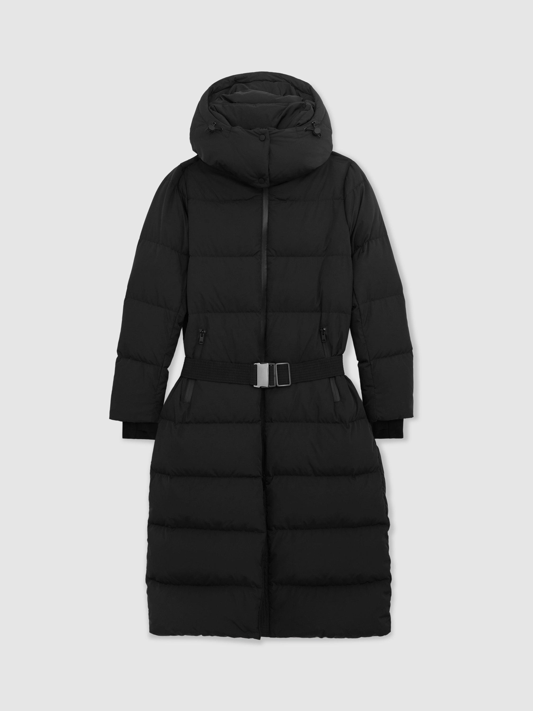 Product image 3 of 5, which shows Reiss Petite Colette Longline Puffer Coat, Black, XS