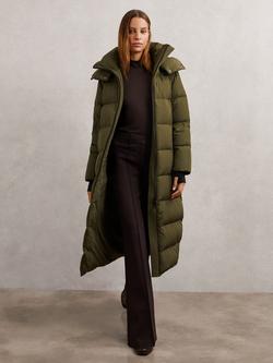 Reiss Colette Longline Puffer Coat, Khaki