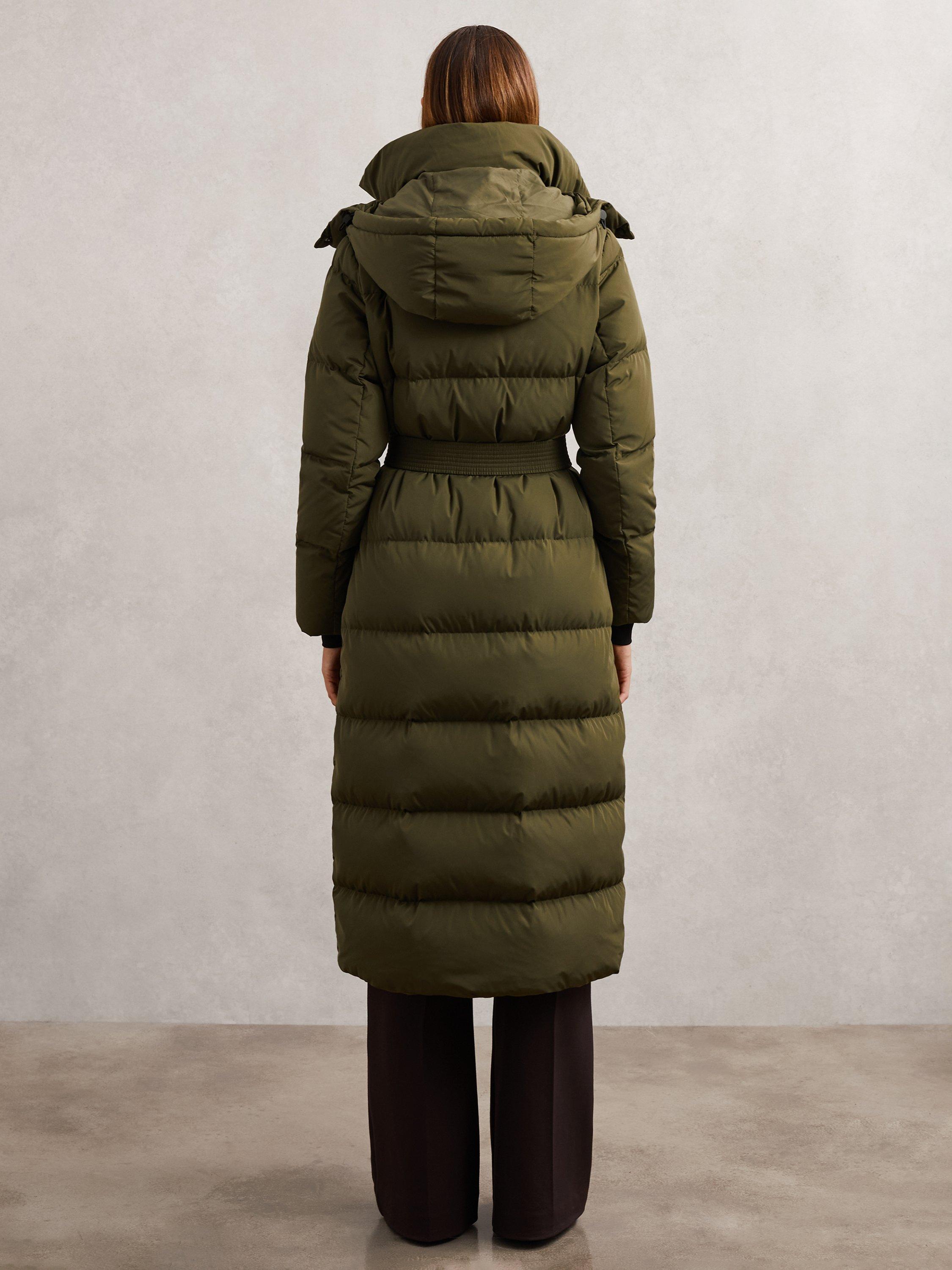 Product image 2 of 5, which shows Reiss Petite Colette Longline Puffer Coat, Khaki, XS