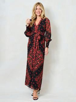 Hope & Ivy The Adelita Blouson Sleeve Front Split Maxi Dress, Black/Red - view 2, Black/Red