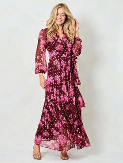 Hope & Ivy The Blossom Floral Long Sleeve Wrap Maxi Dress, Burgendy
