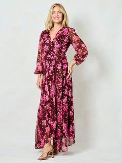 Hope & Ivy The Blossom Floral Long Sleeve Wrap Maxi Dress - view 2, Burgendy