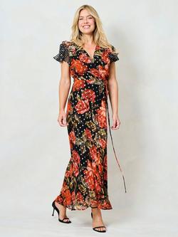 Hope & Ivy The Ffion Floral Short Sleeve Wrap Maxi Dress, Black/Red