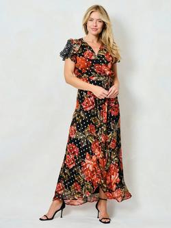Hope & Ivy The Ffion Floral Short Sleeve Wrap Maxi Dress - view 2, Black/Red