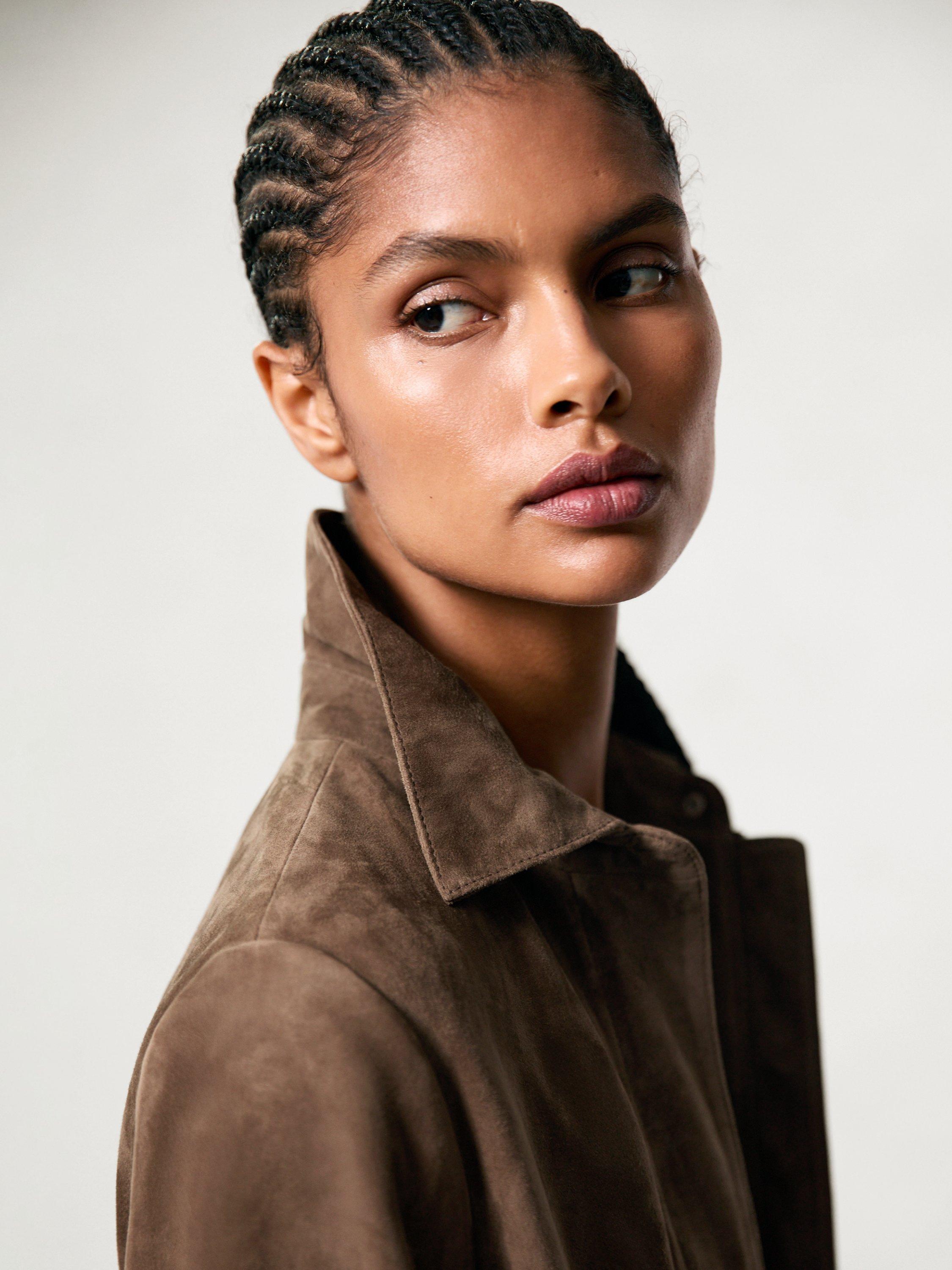 Product image 5 of 5, which shows Reiss Drew Cropped Suede Jacket, Taupe Neutral, 14