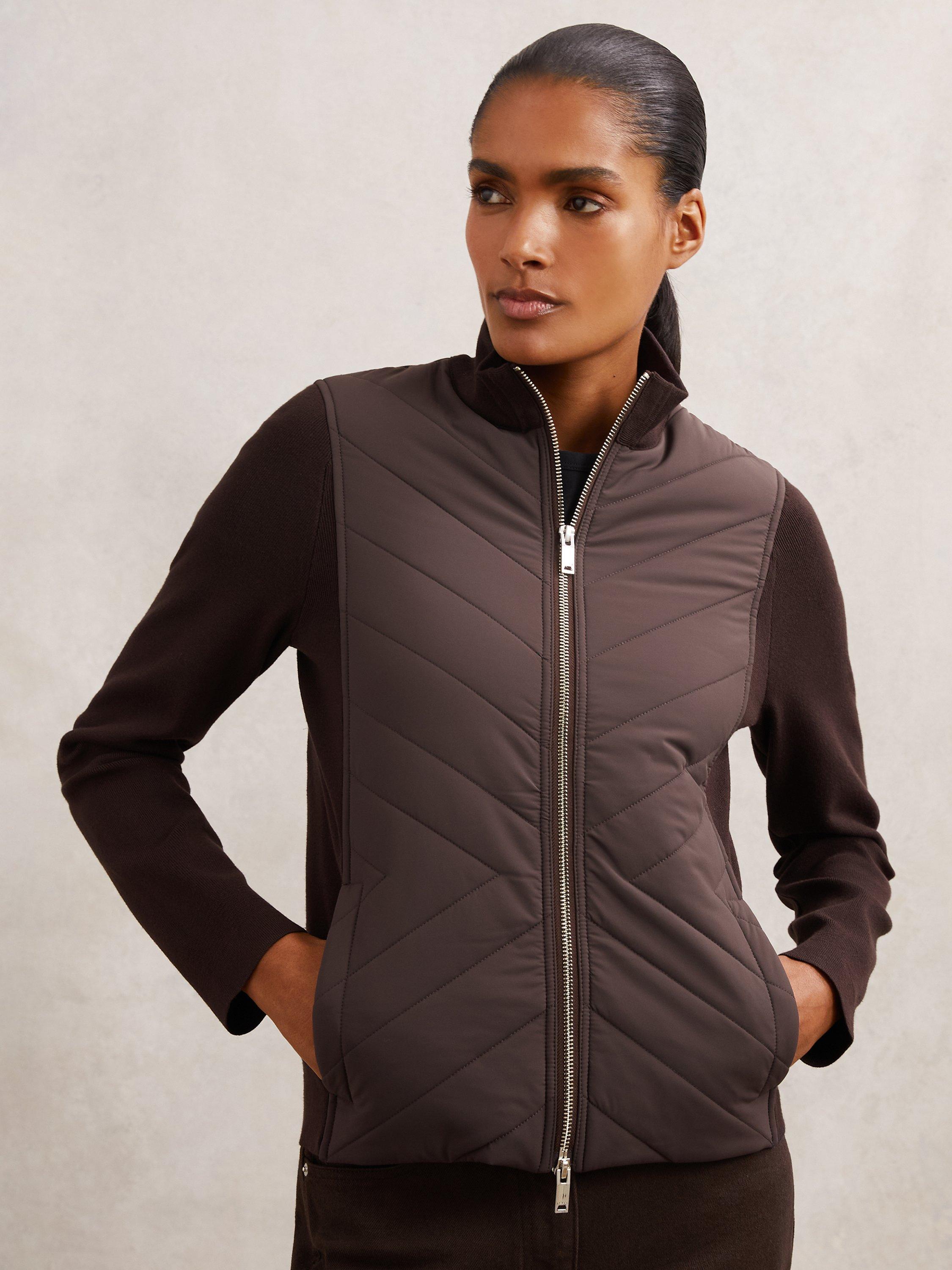Product image 1 of 5, which shows Reiss Hansel Quilted Jacket, Chocolate Brown, 6