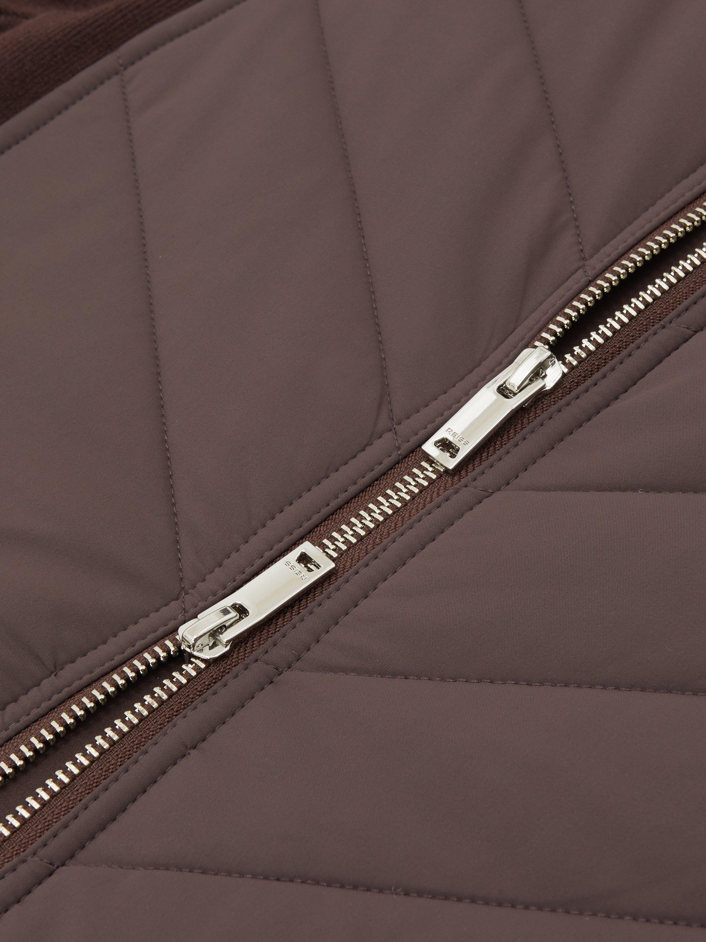Product image 2 of 5, which shows Reiss Hansel Quilted Jacket, Chocolate Brown, 6