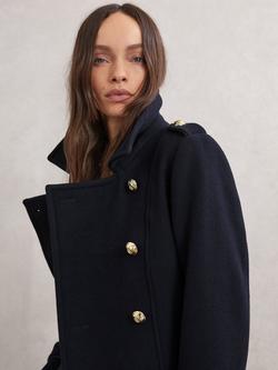 Reiss Petite Farley Double Breasted Wool Rich Coat, Navy - view 2, Navy