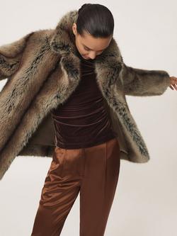 Reiss Laila Faux Fur Jacket, Brown - view 2, Brown