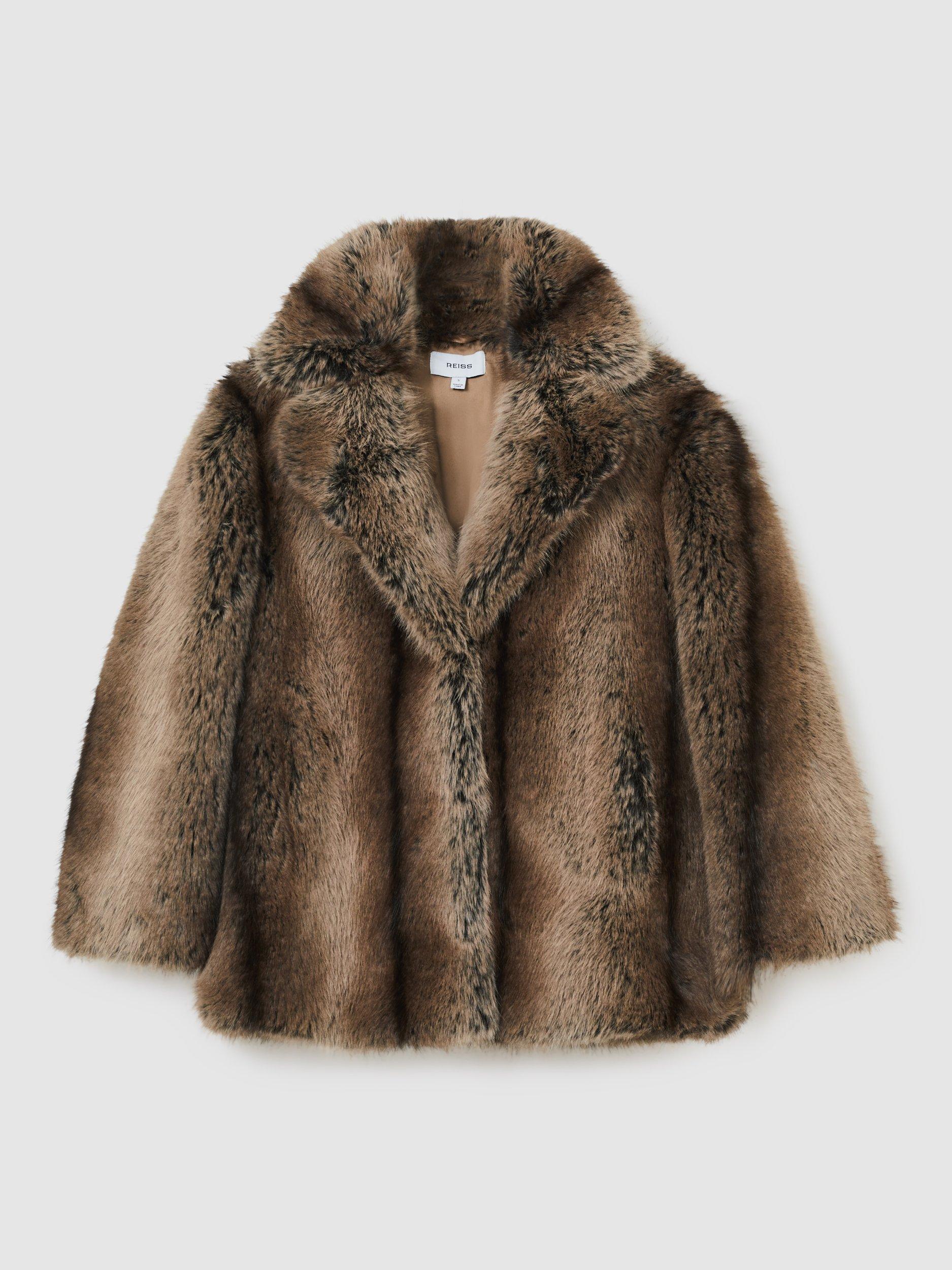 Reiss Laila Faux Fur Jacket, Brown