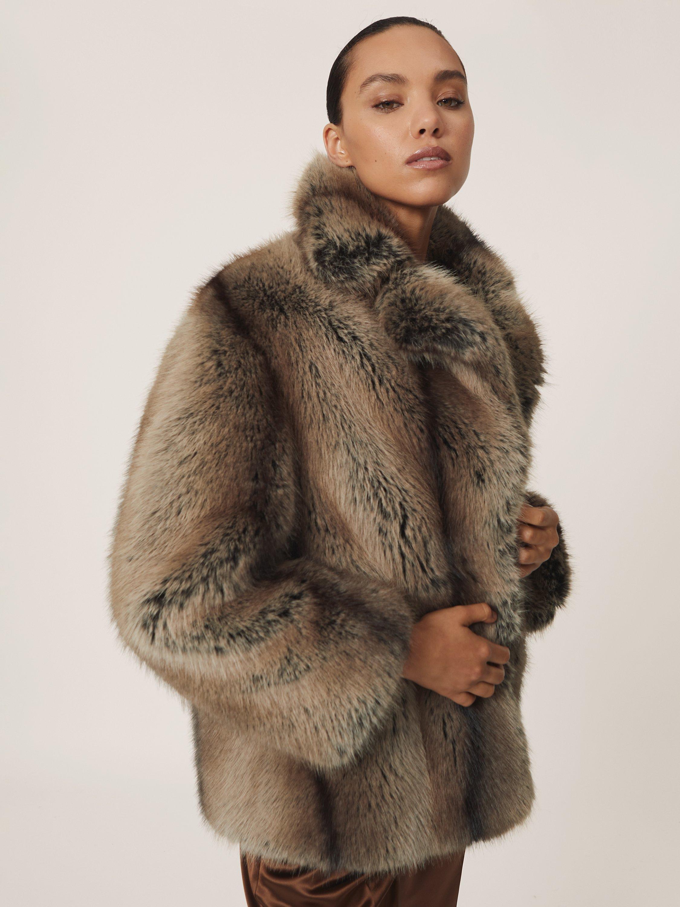 Reiss Laila Faux Fur Jacket, Brown