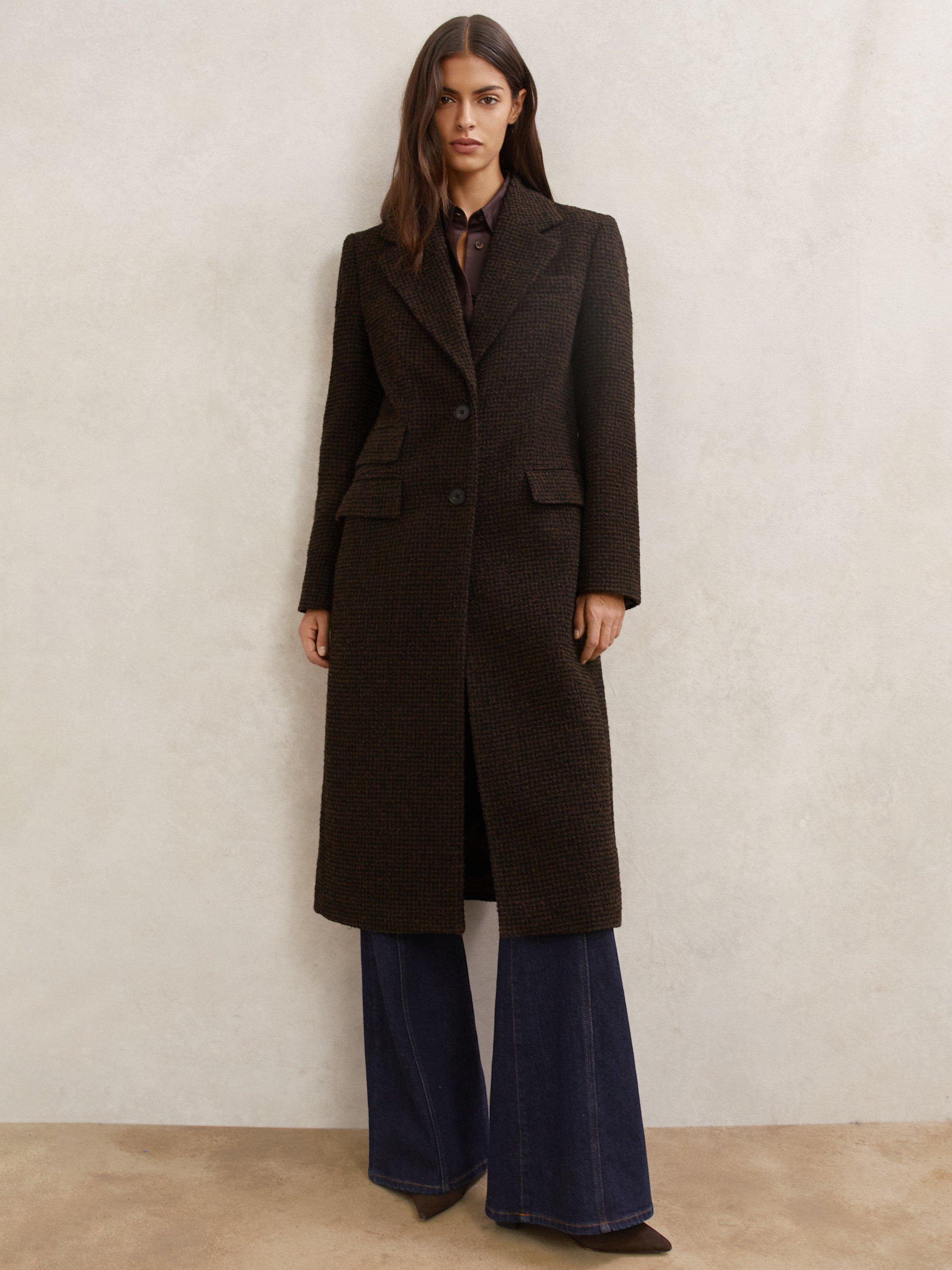 Product image 1 of 5, which shows Reiss Petite Kai Wool Blend Tailored Coat, Choco Brown, 6Pt
