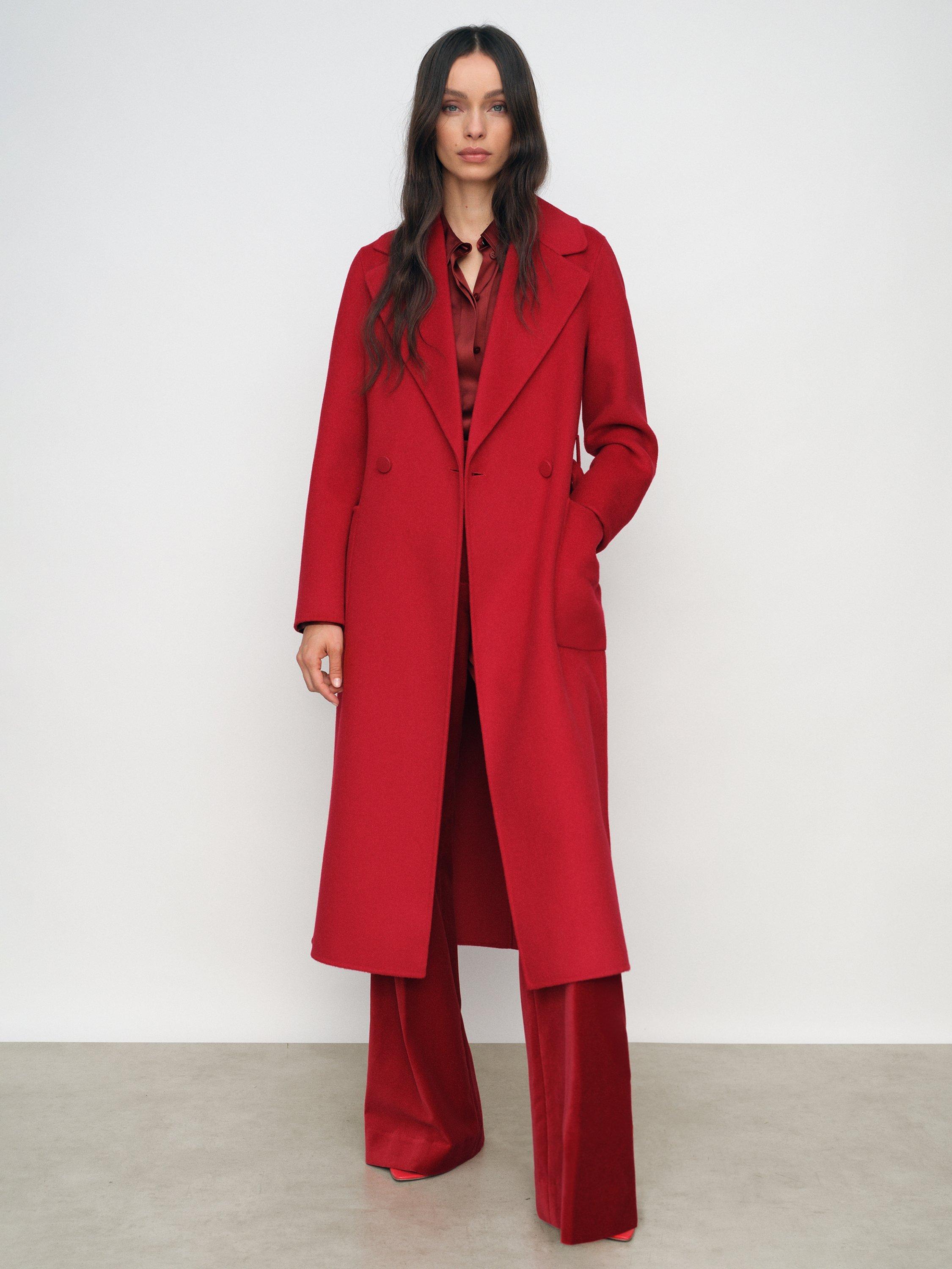 Product image 2 of 5, which shows Reiss Lucia Belted Wool Rich Coat, Red, 8